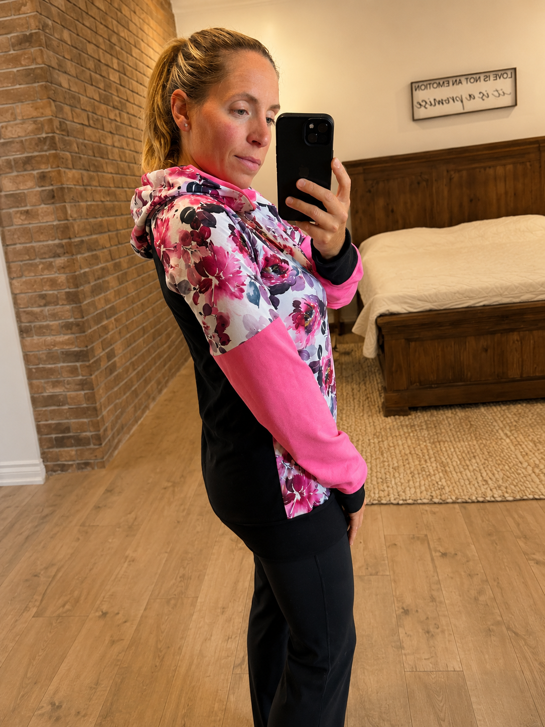 hoodie TUNIQUE fleuri rose dos noir