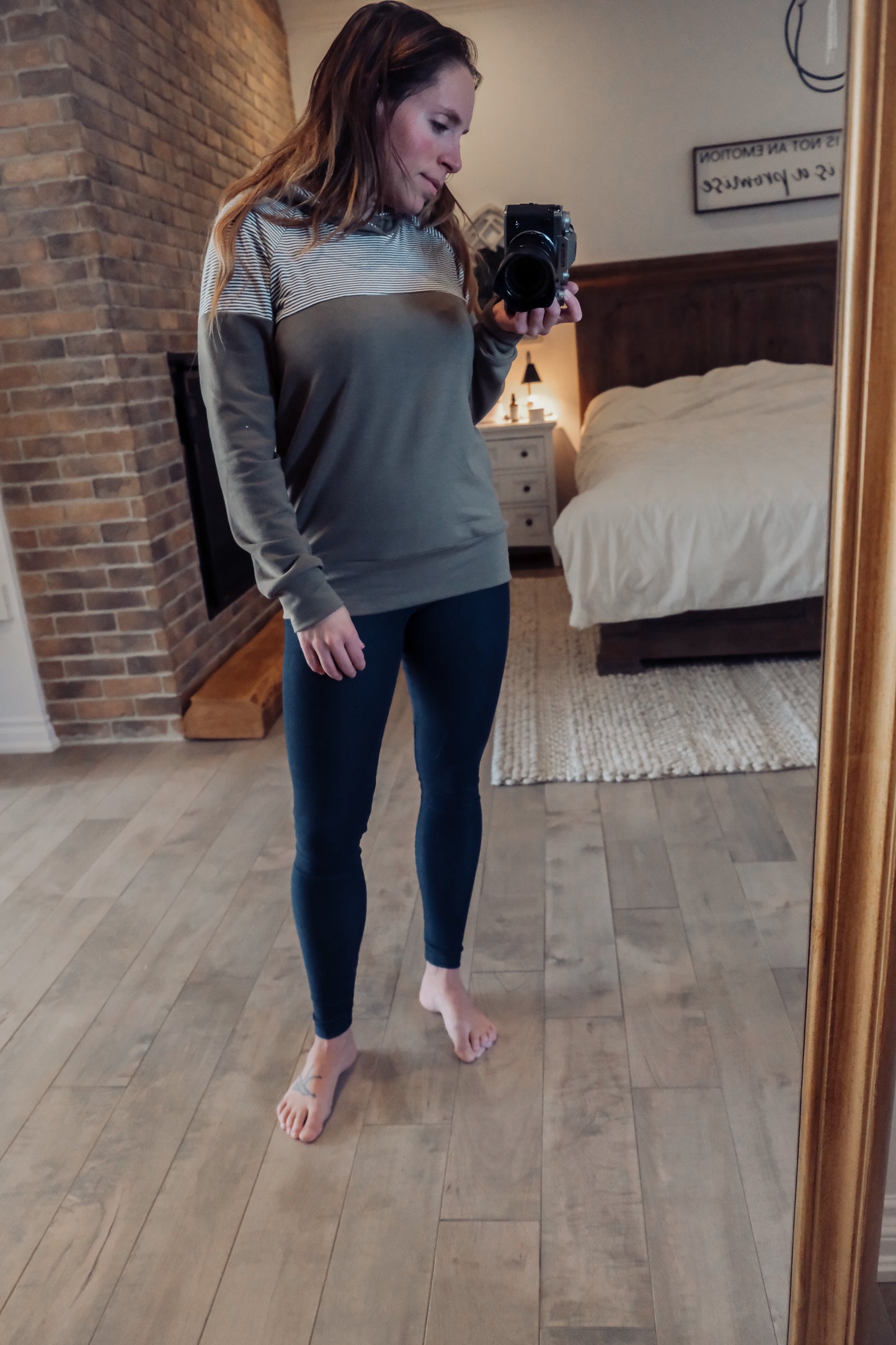 longueur CHANDAIL hoodie olive et ligné