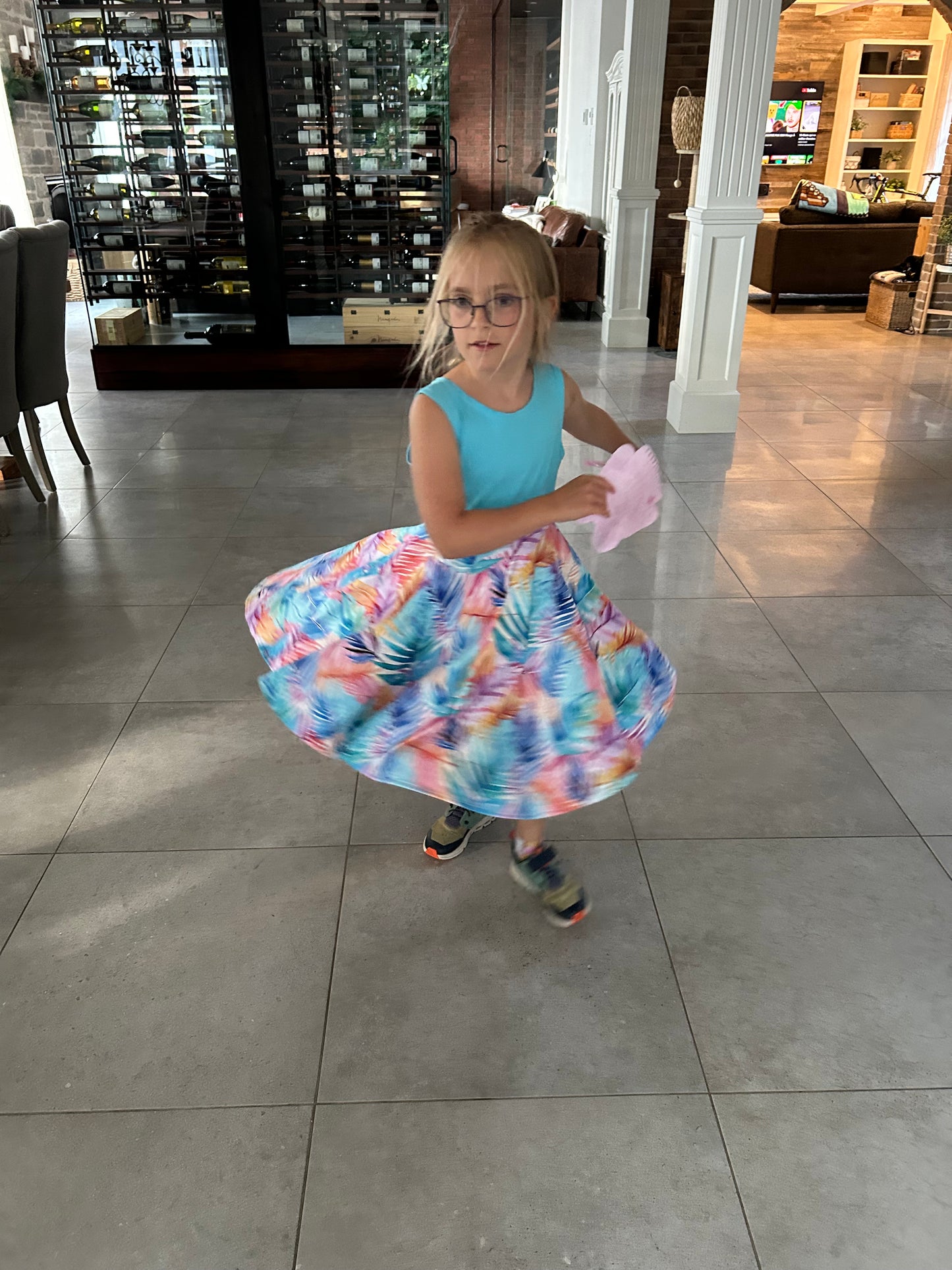 robe sans manche bleu feuille
