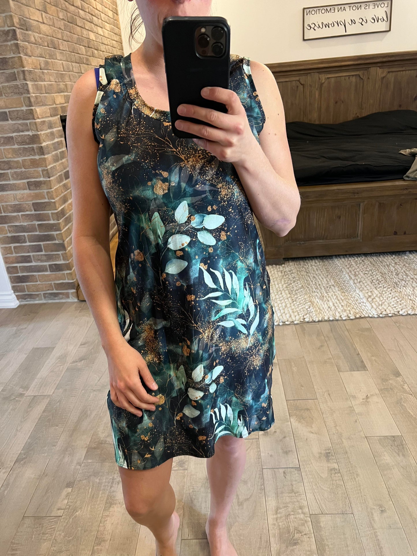 camisole robe fleuri sarcelle - Maman louve création