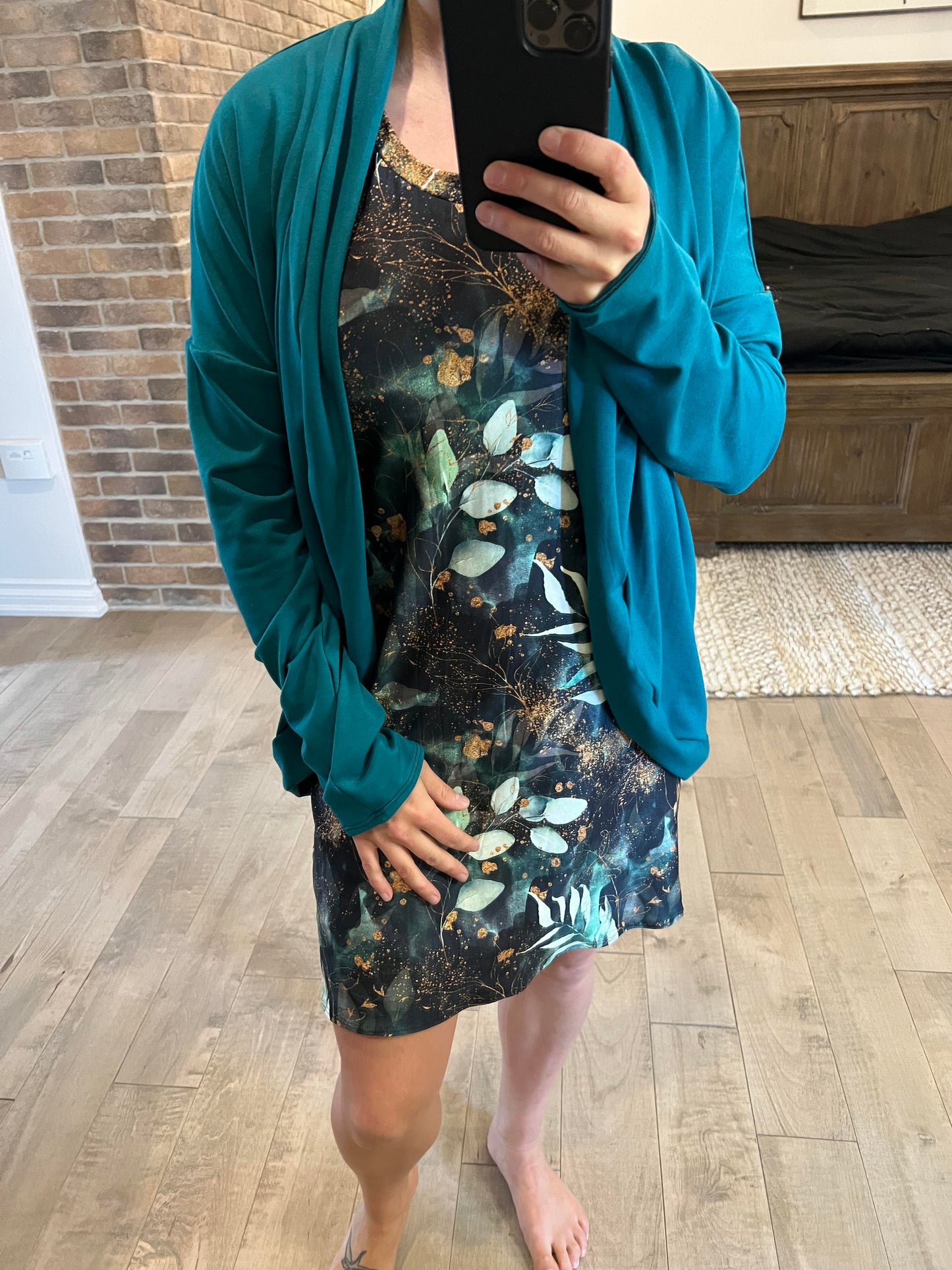 camisole robe fleuri sarcelle - Maman louve création