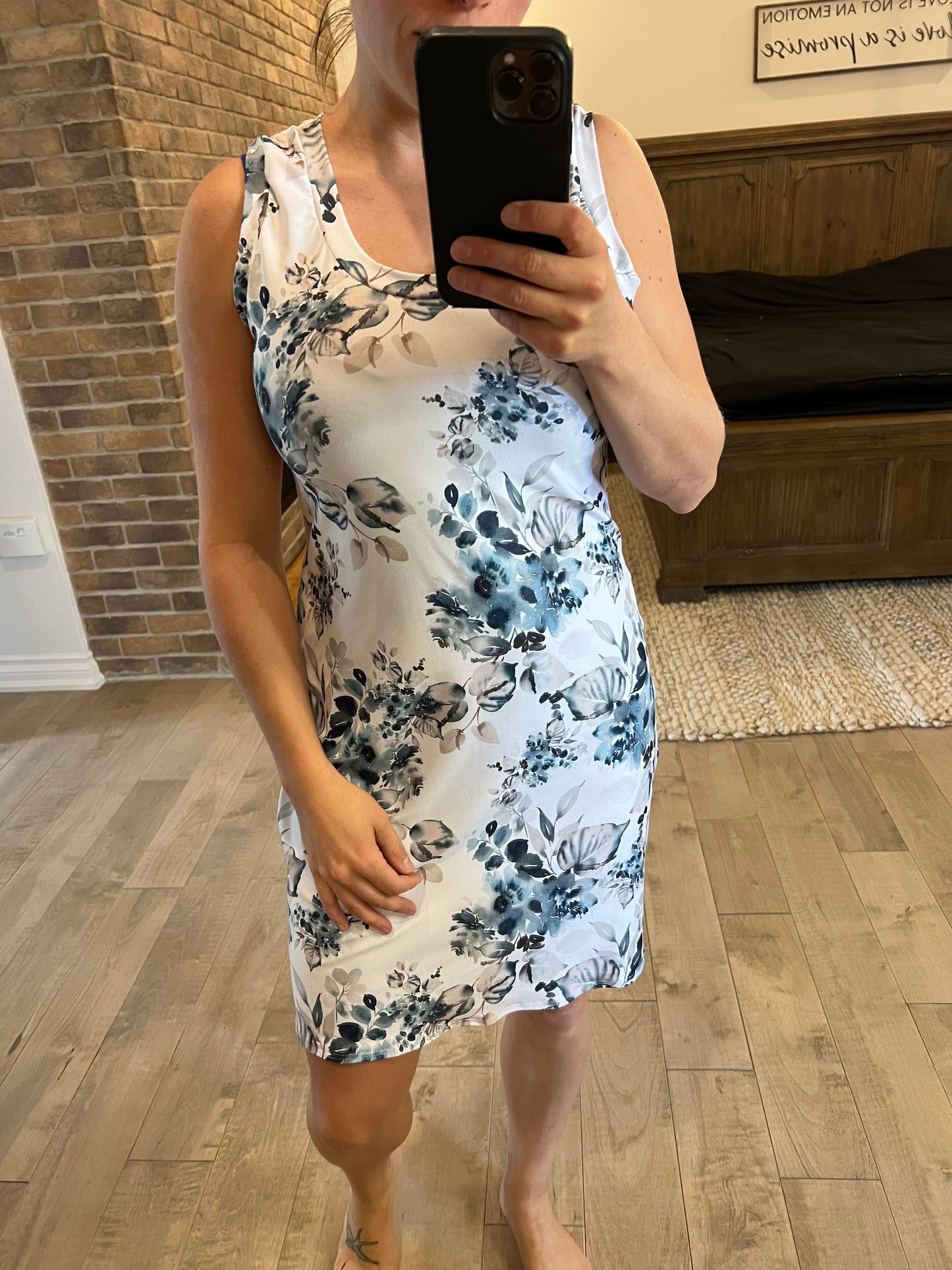 camisole robe nouveau fleuri marine - Maman louve création