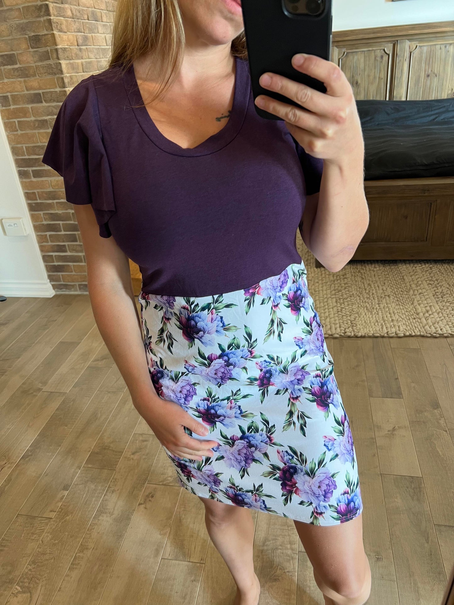 camisole fleuri mauve manche froufrou plum