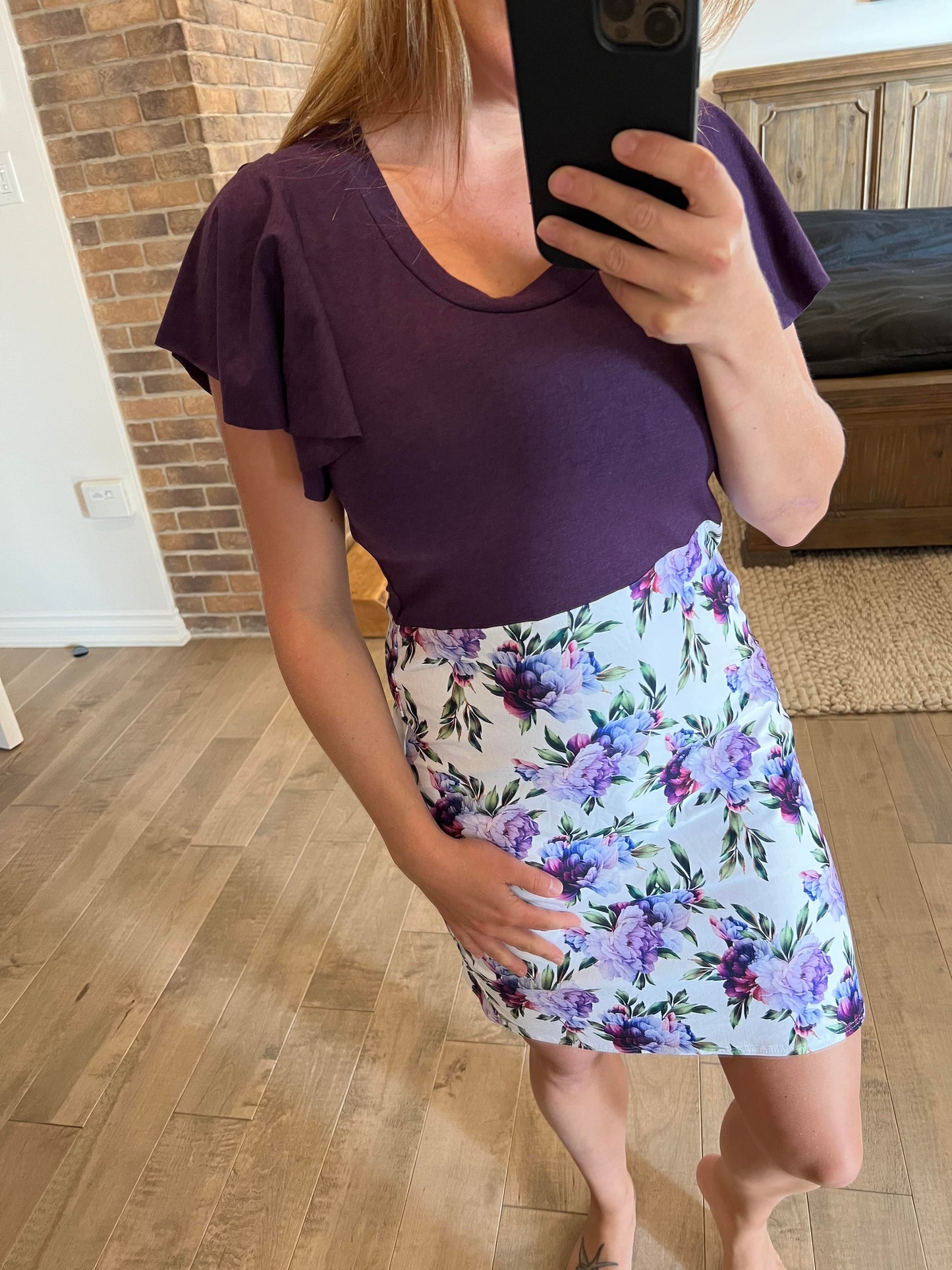 camisole fleuri mauve manche froufrou plum
