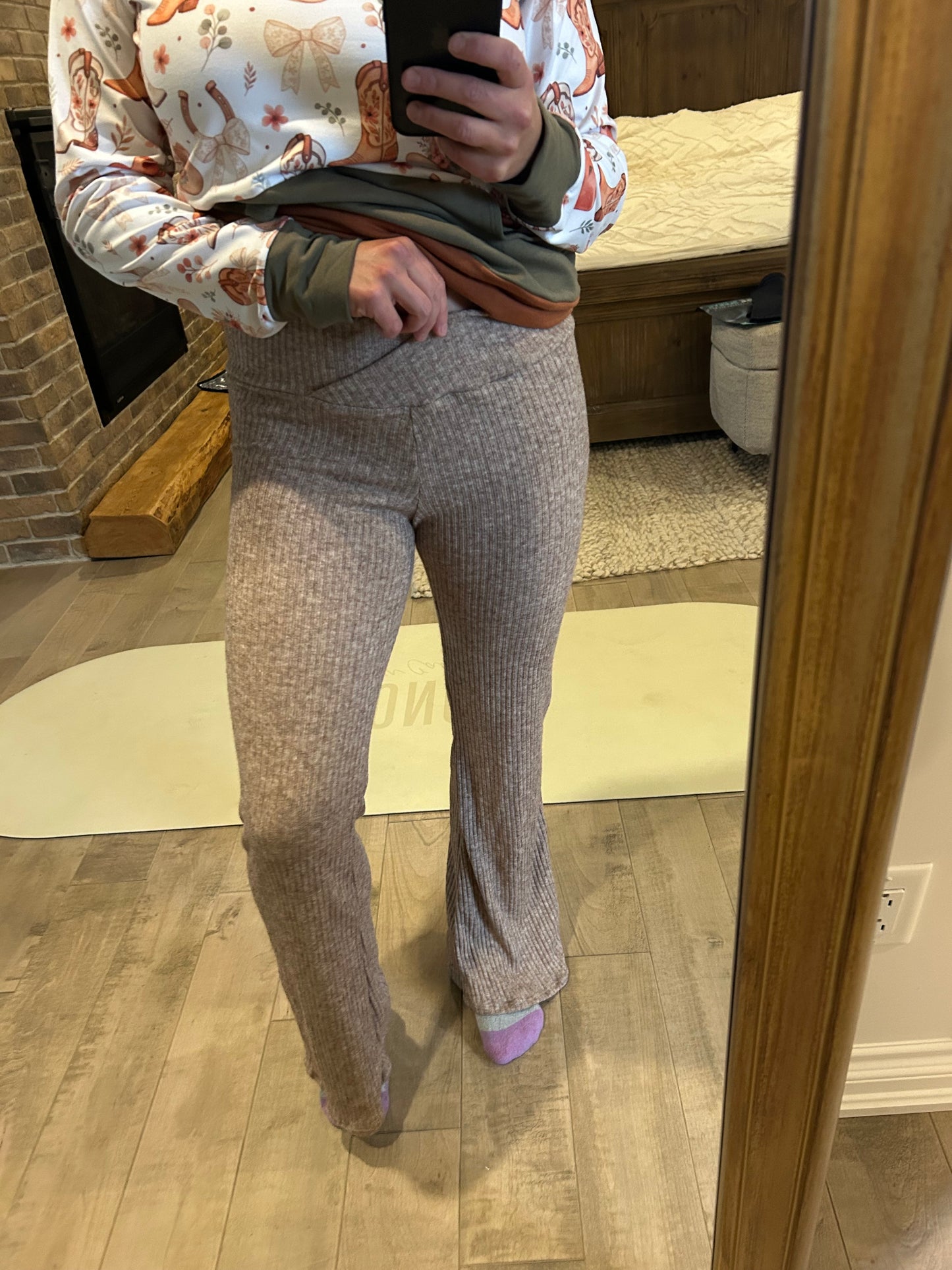 legging flare rib beige