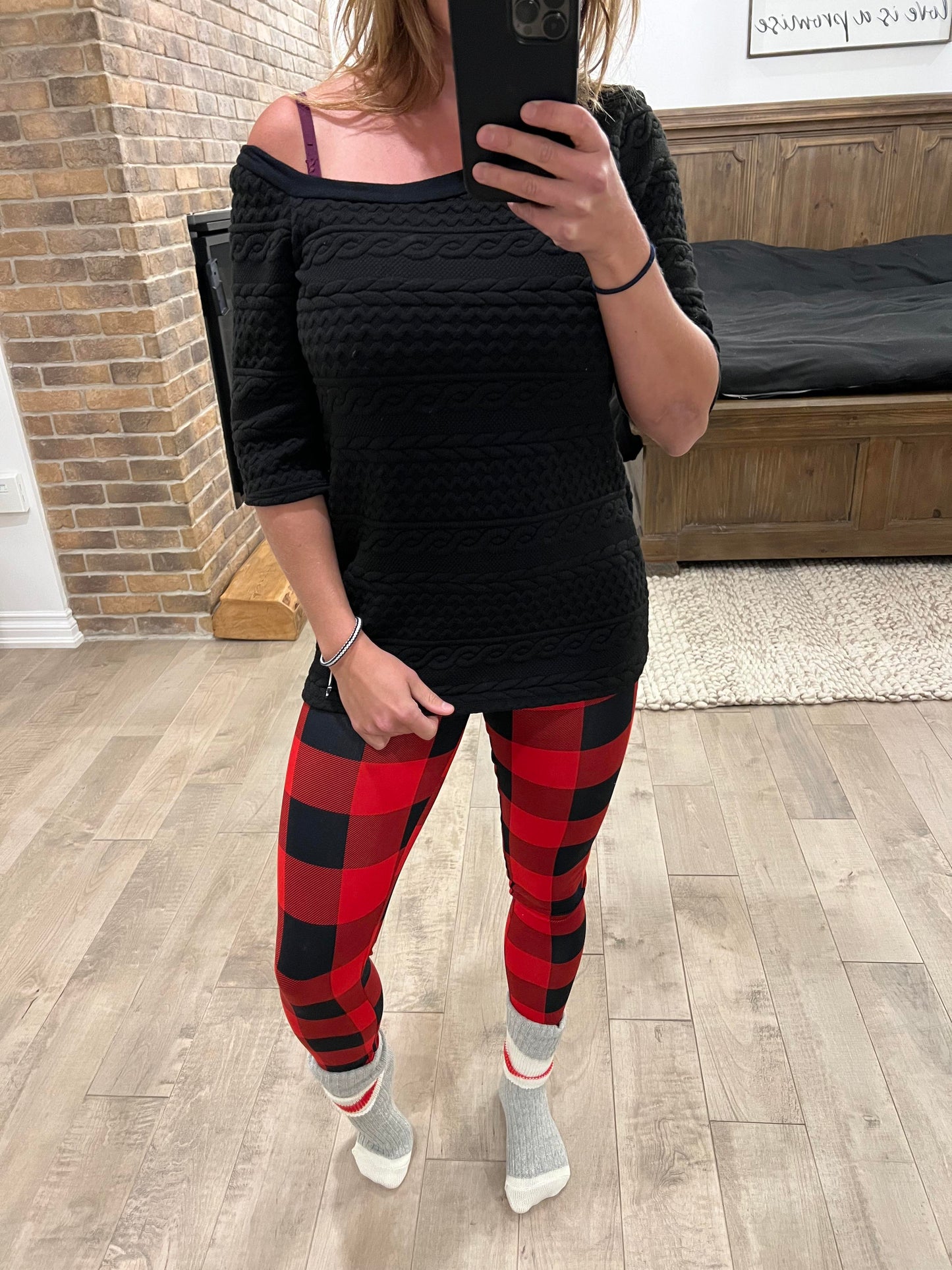 legging carreaux rouge et noir double polyester brossé