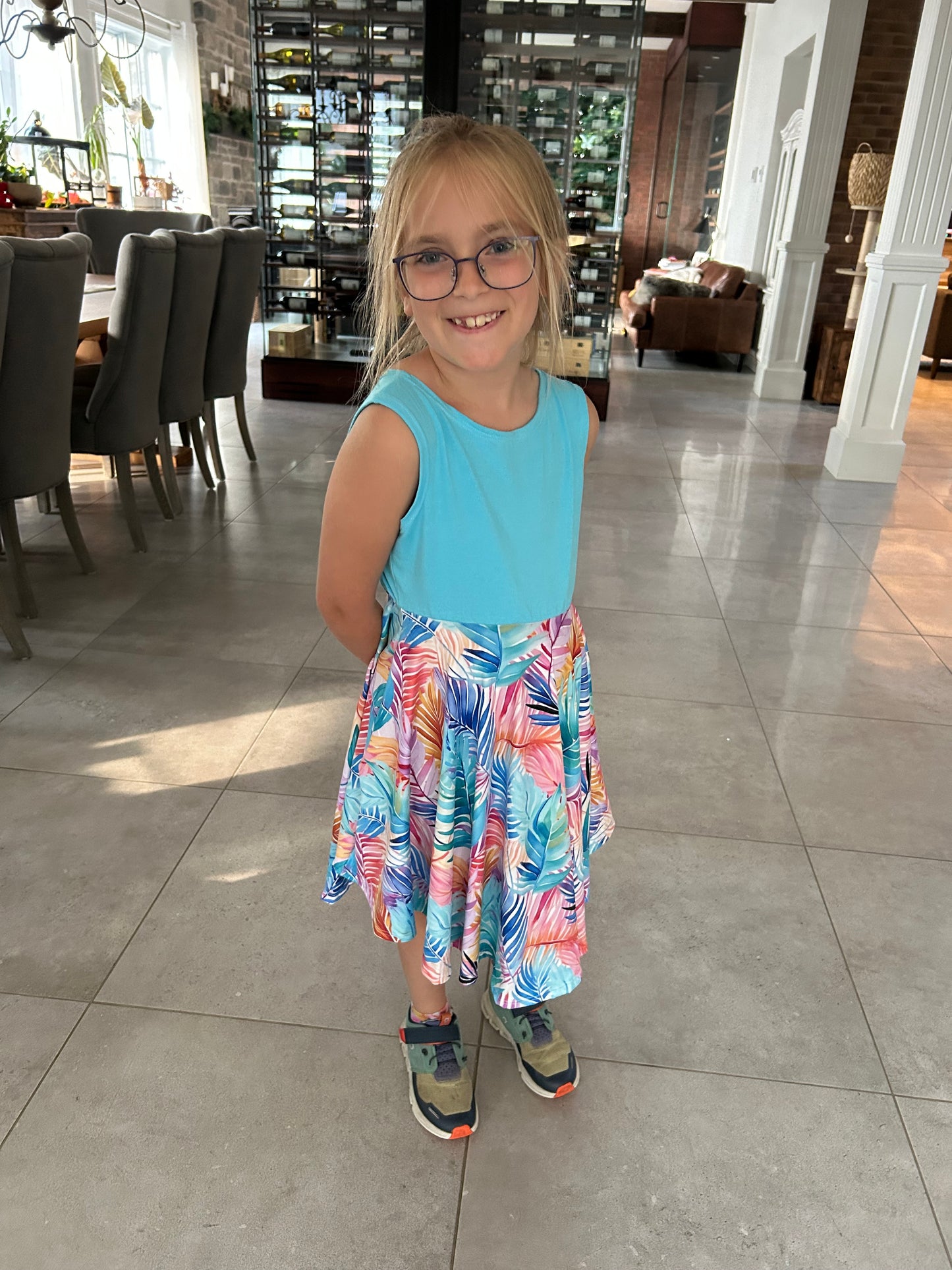 robe sans manche bleu feuille