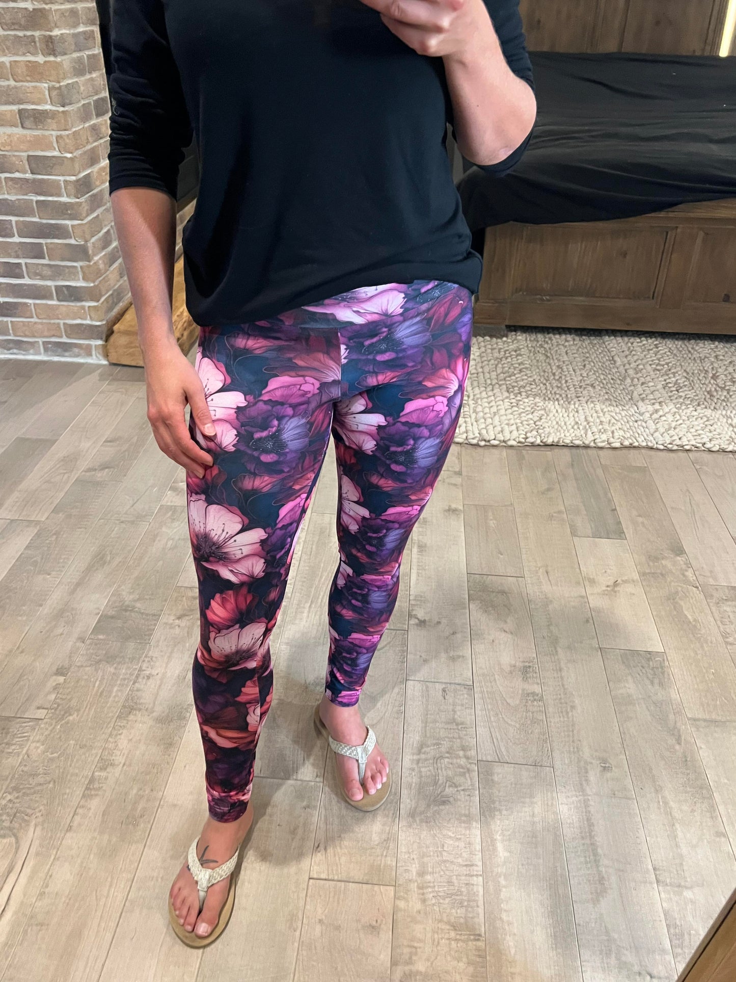 legging fleuri mauve