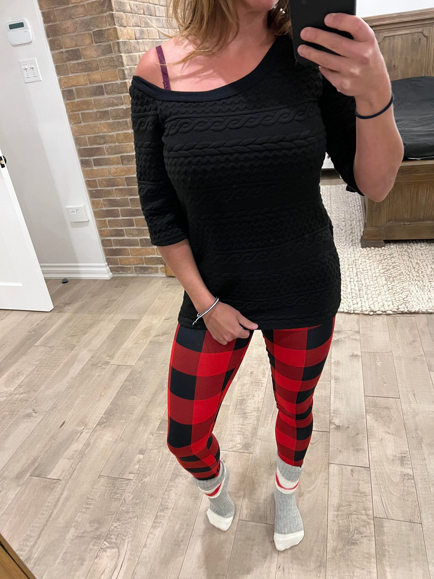 legging carreaux rouge et noir double polyester brossé
