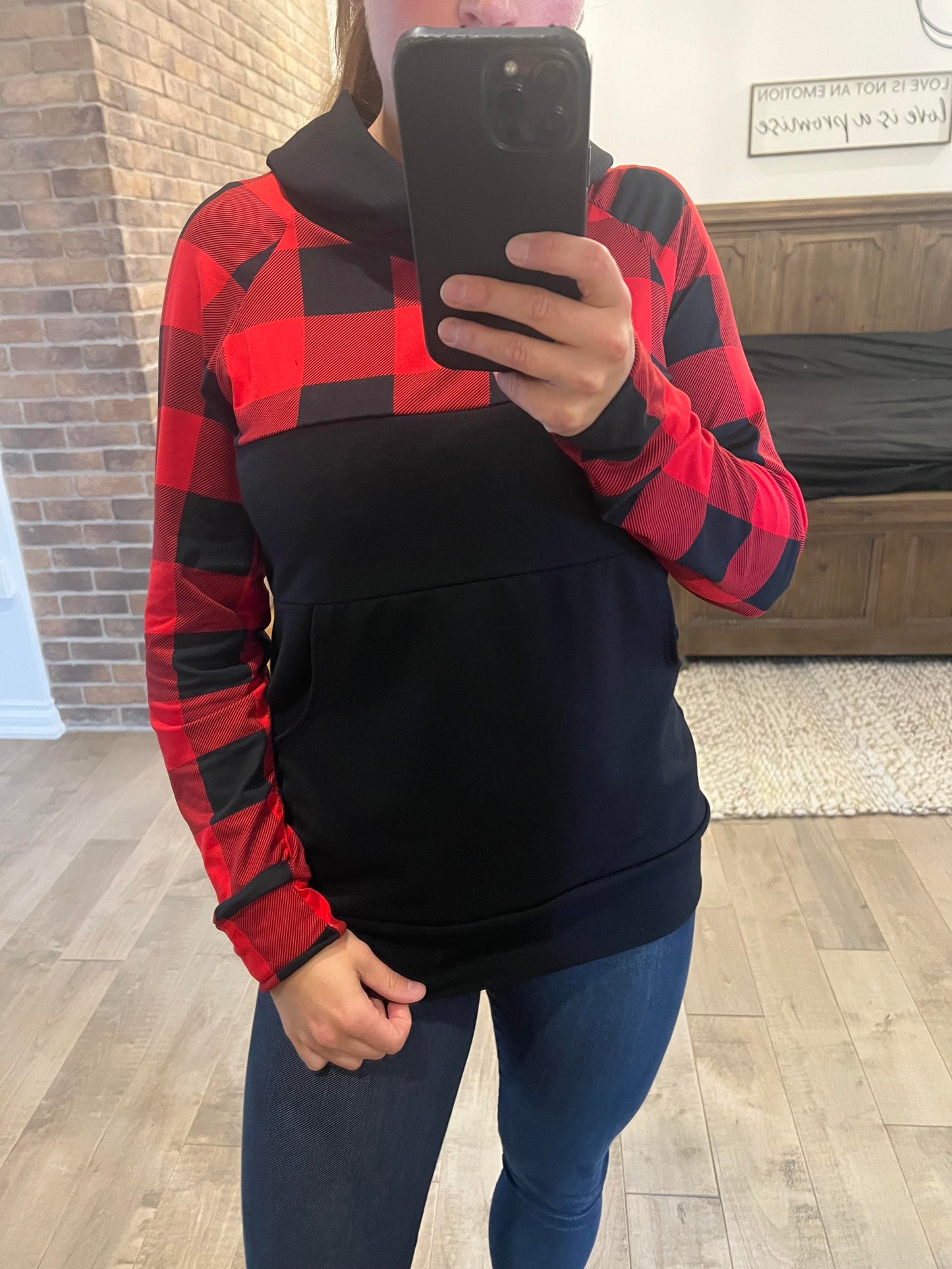 longueur TUNIQUE hoodie noir et carreaux poche kangourou