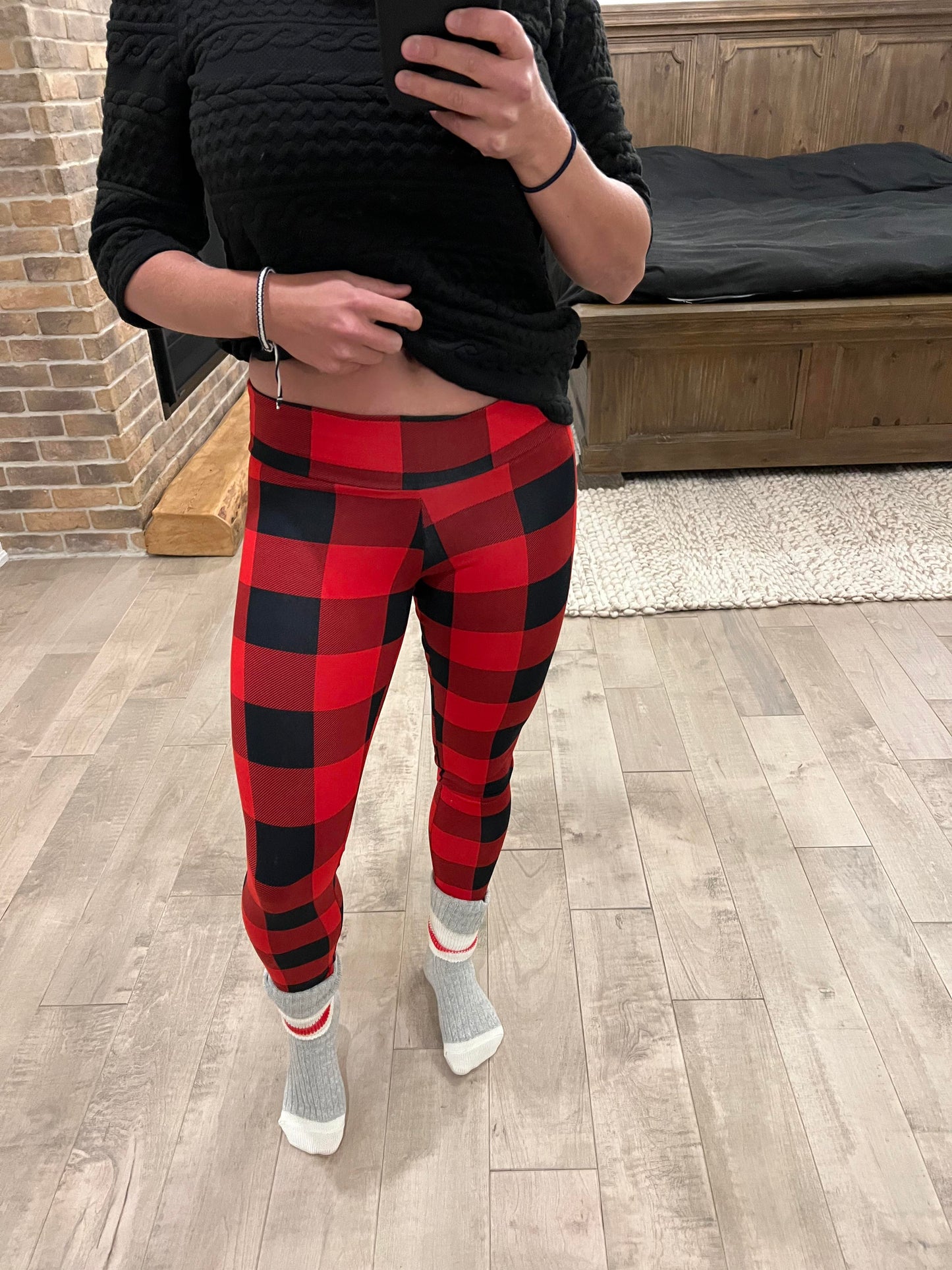 legging carreaux rouge et noir double polyester brossé