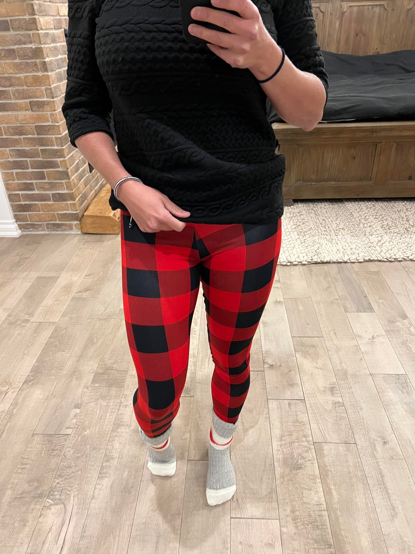 legging carreaux rouge et noir double polyester brossé