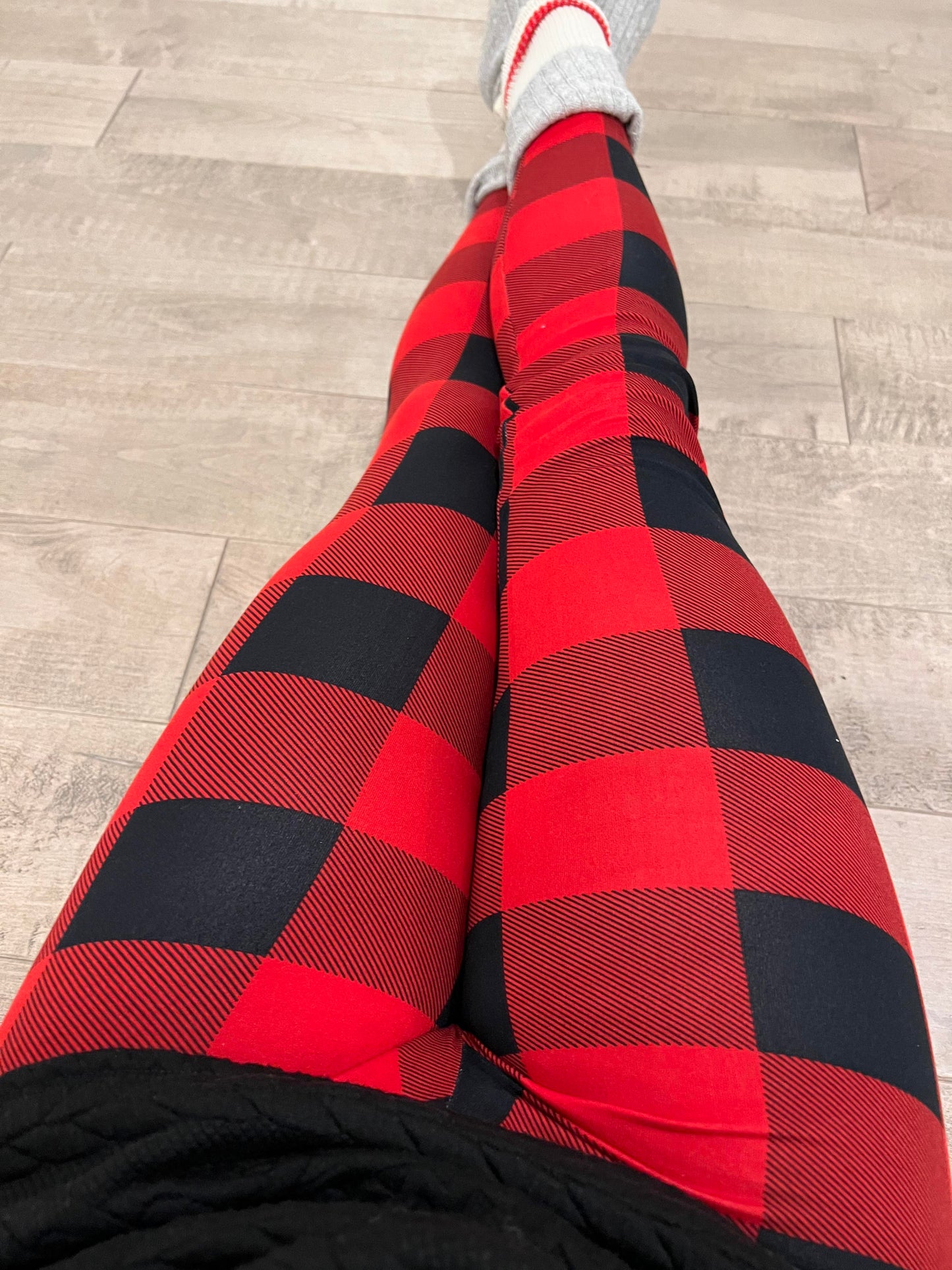 legging carreaux rouge et noir double polyester brossé