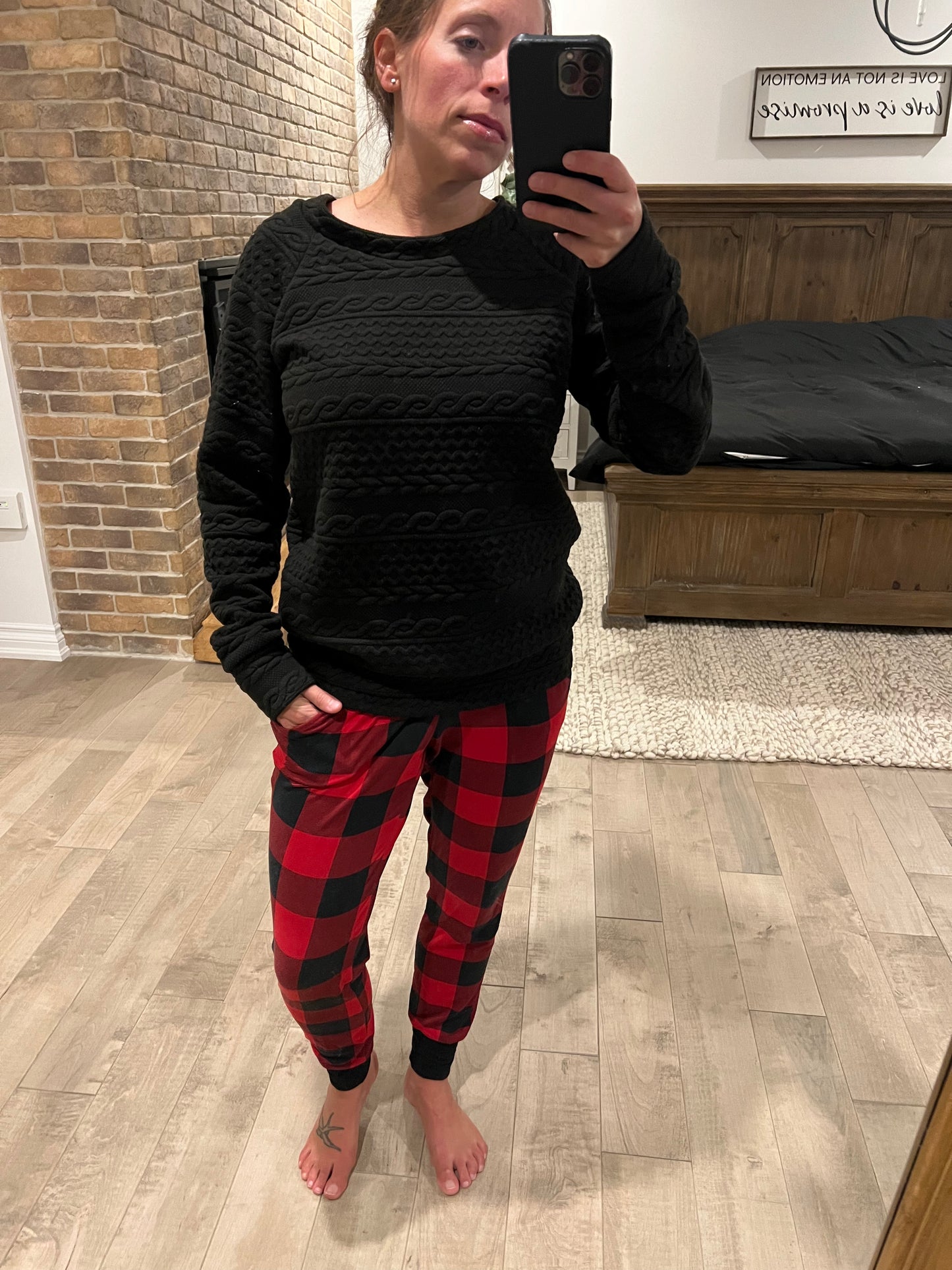 jogging double polyester brossé carreaux rouge et noir