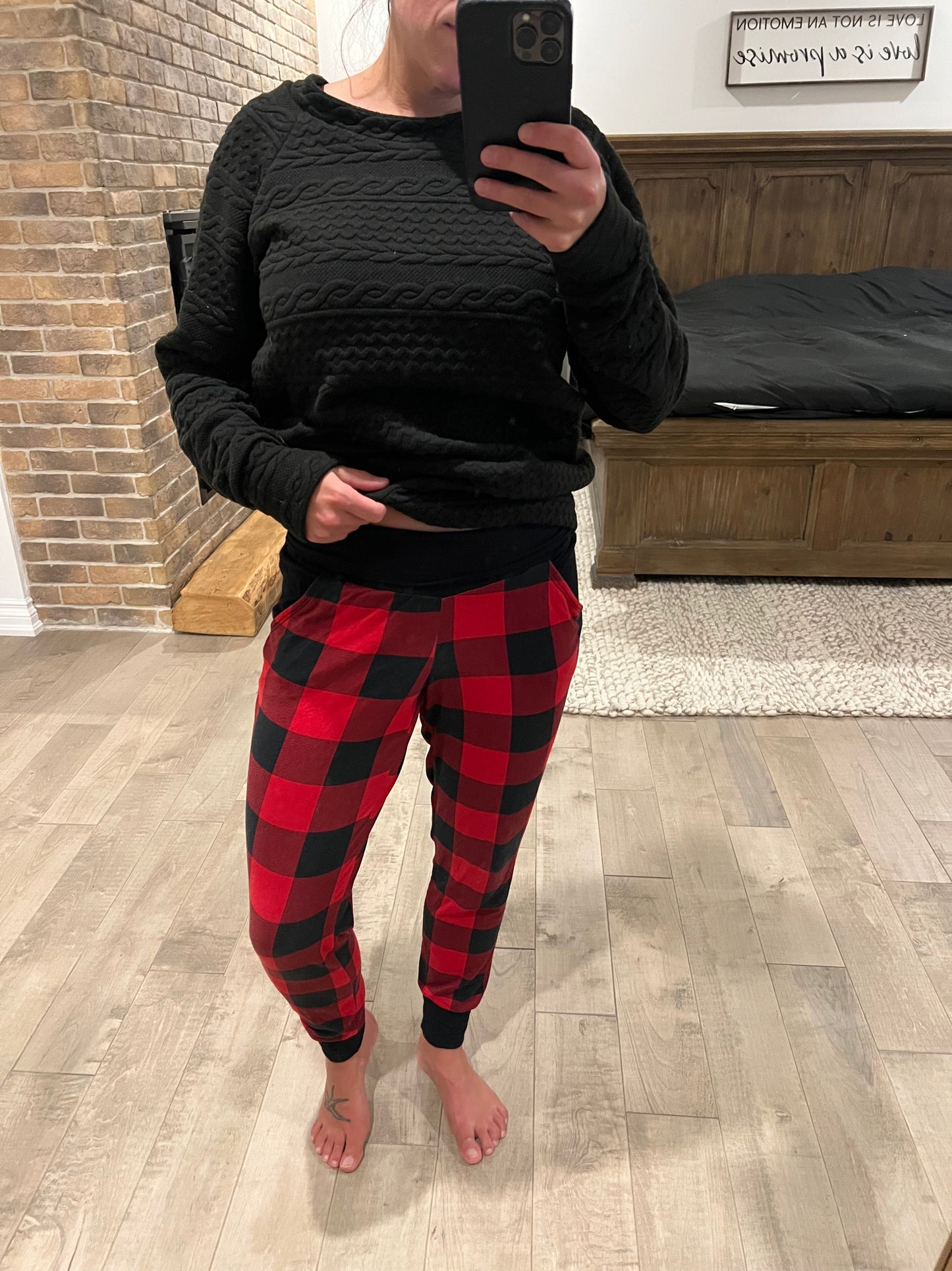 jogging double polyester brossé carreaux rouge et noir