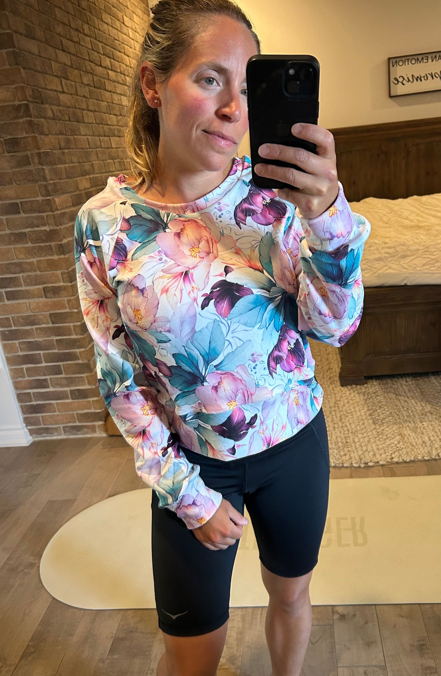 crop top velour fleuri