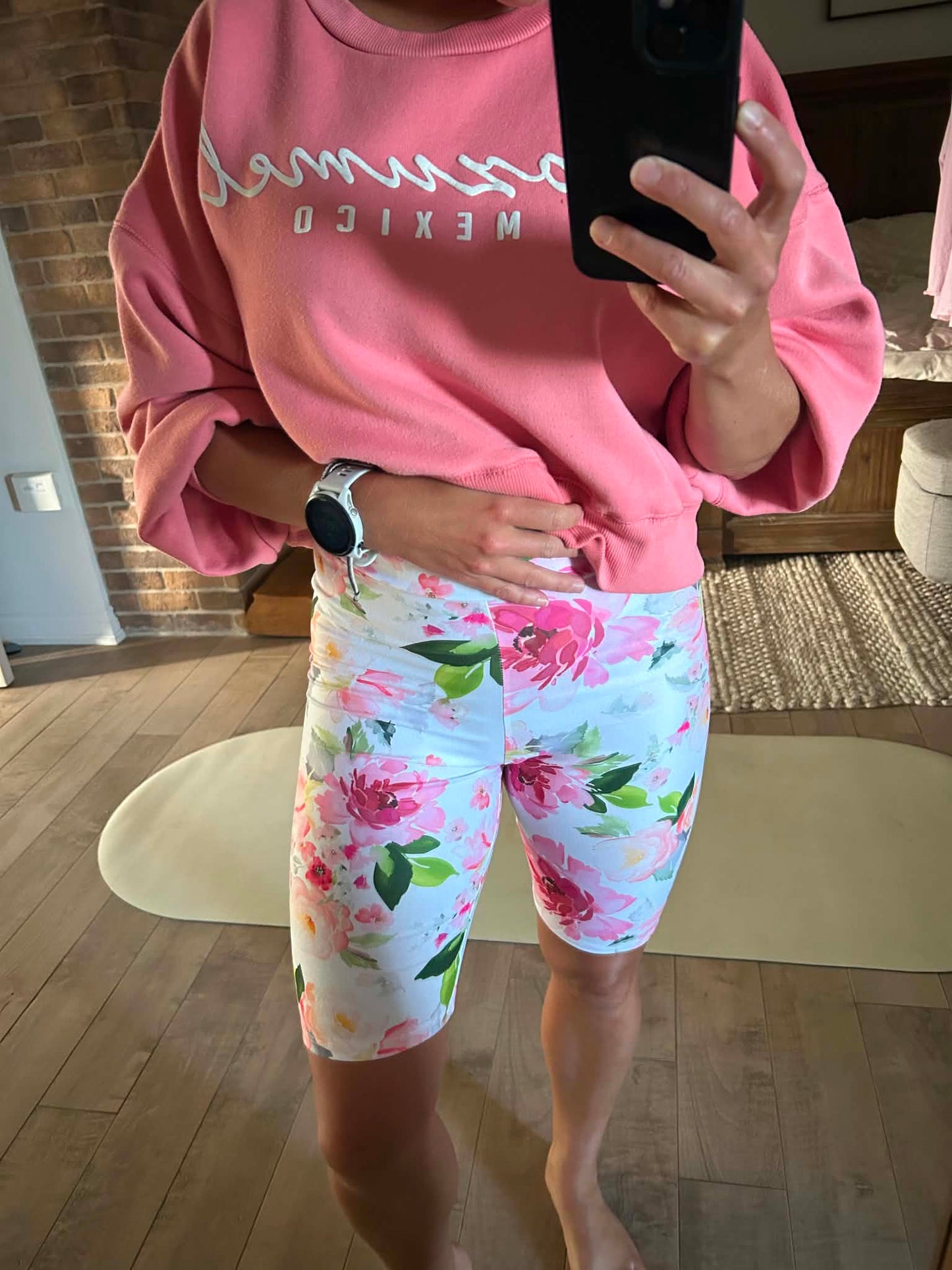 Biker short fleuri rose