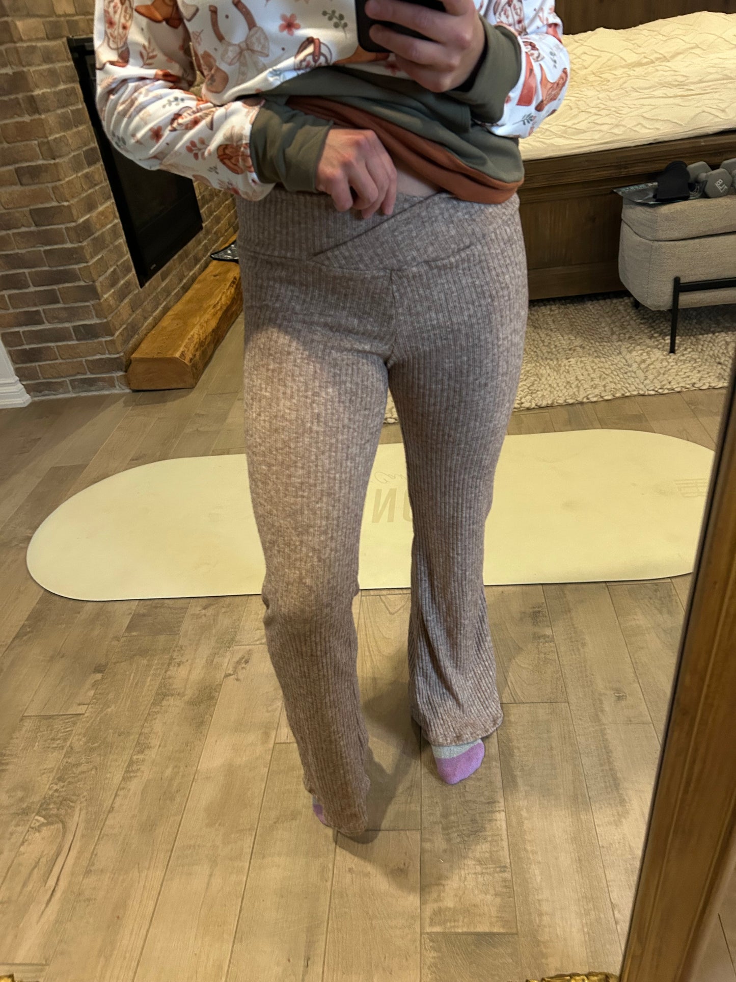 legging flare rib beige