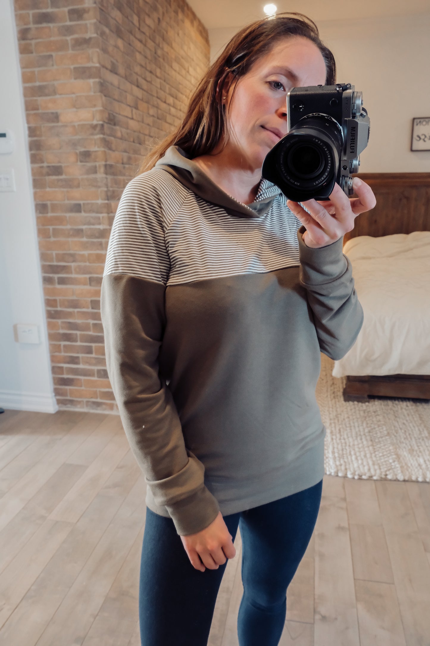 longueur CHANDAIL hoodie olive et ligné