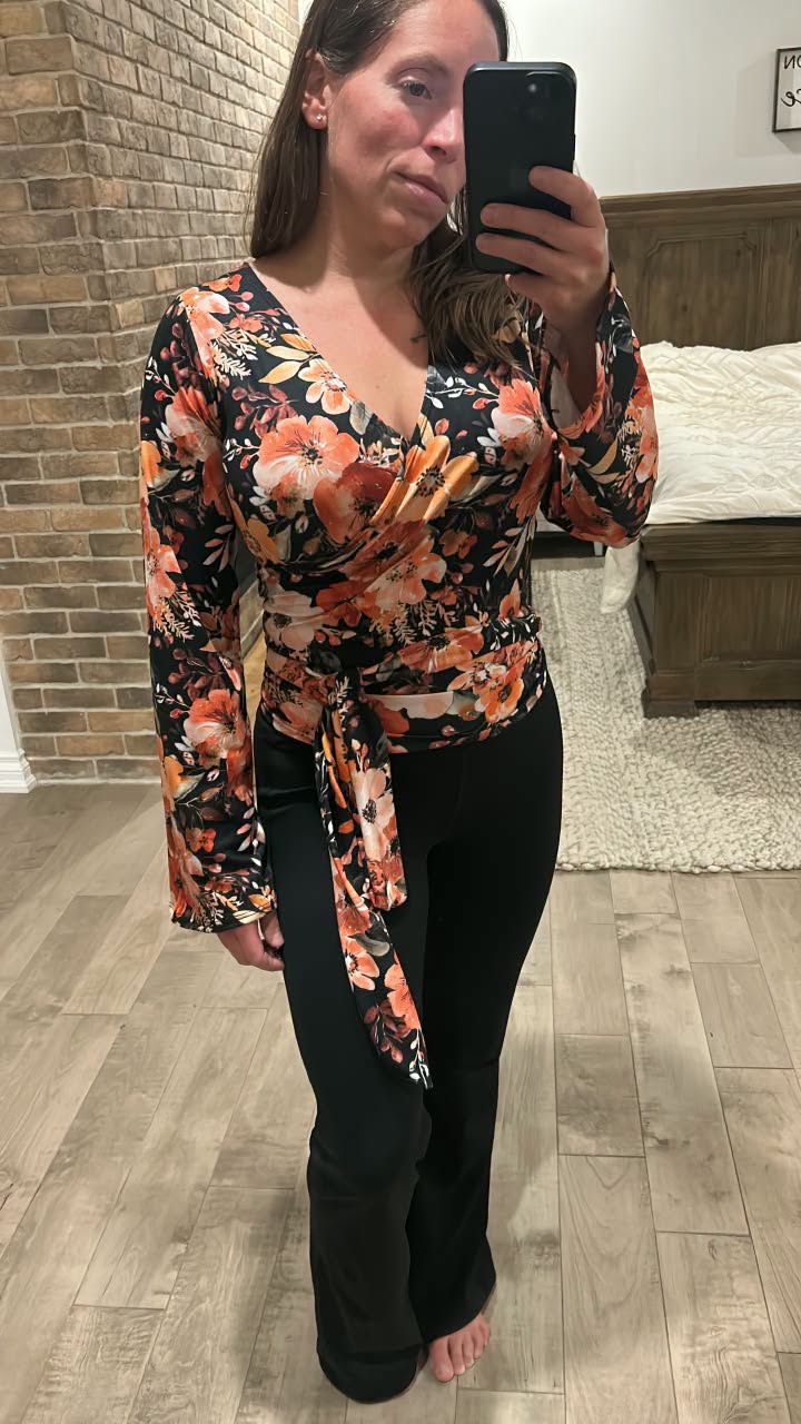 Top croisé automne manche bouffante