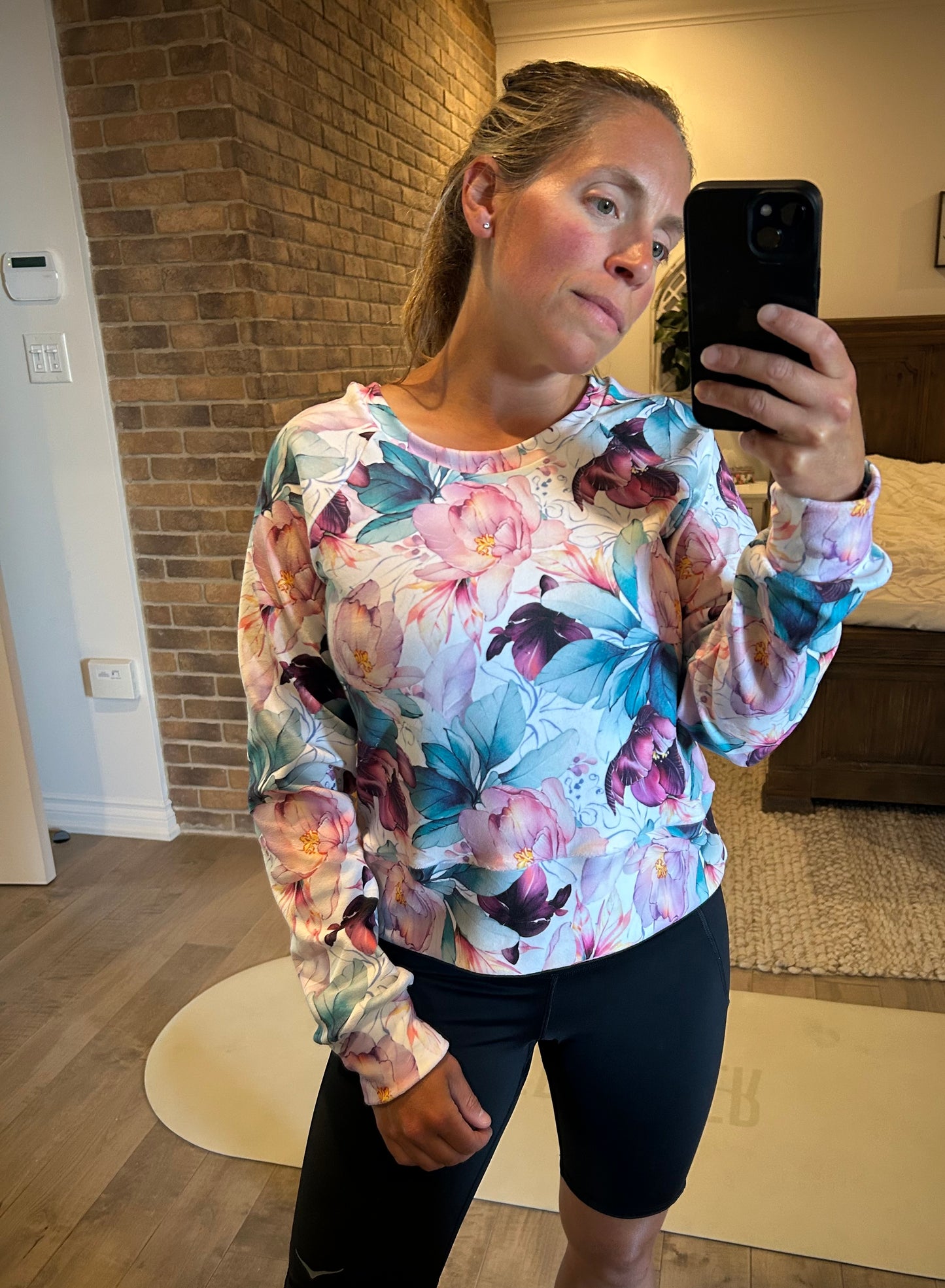 crop top velour fleuri