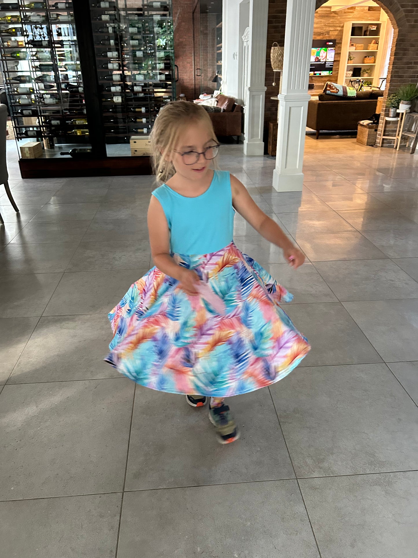 robe sans manche bleu feuille