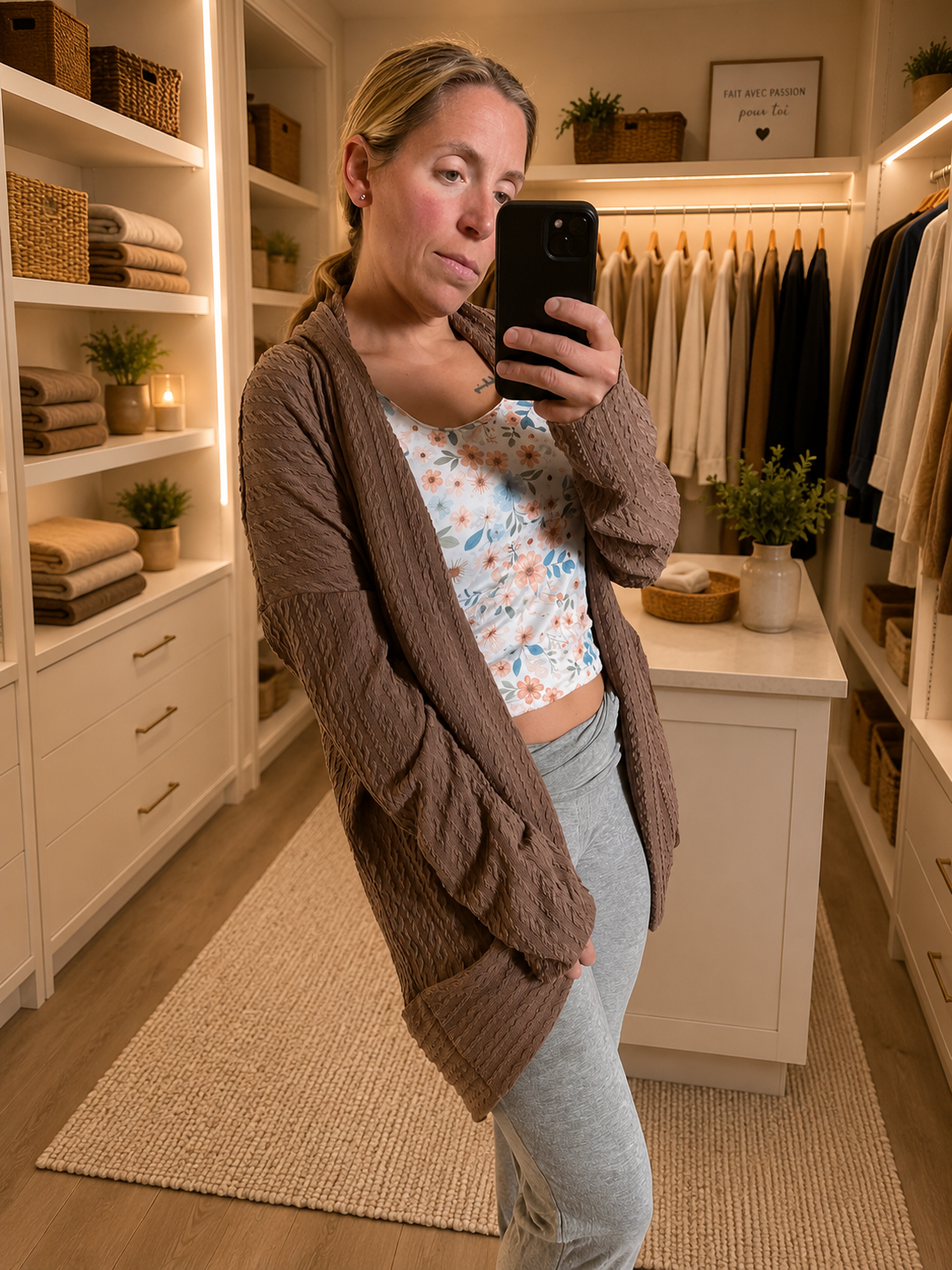 cardigan torsadé brun