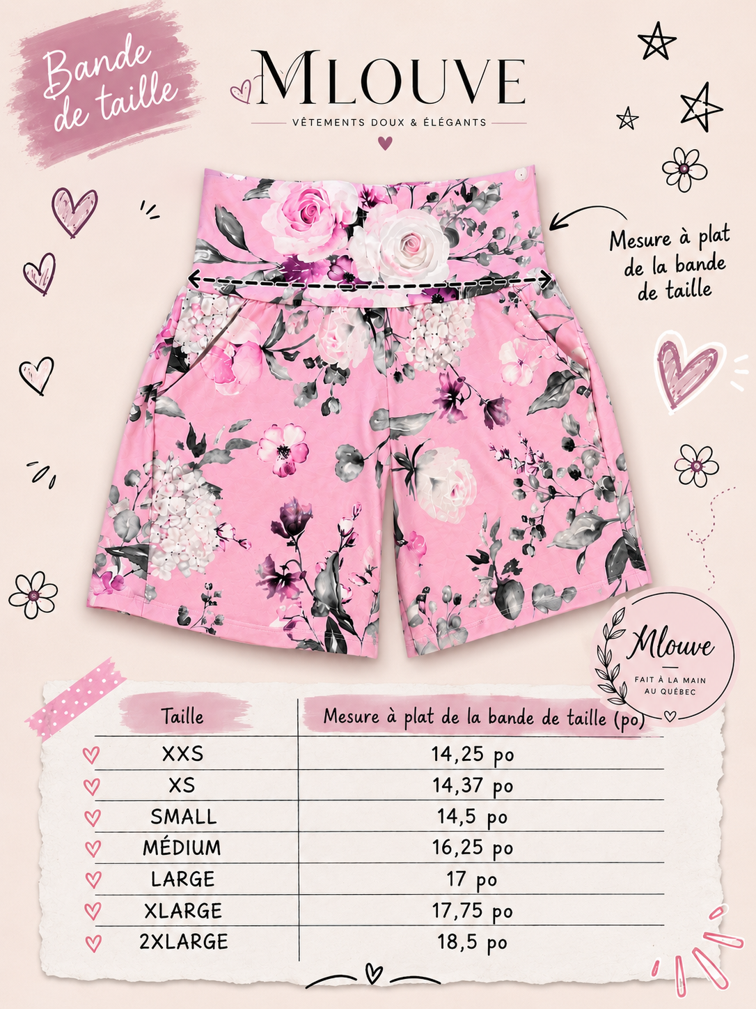 short prêt à partir fleuri rose