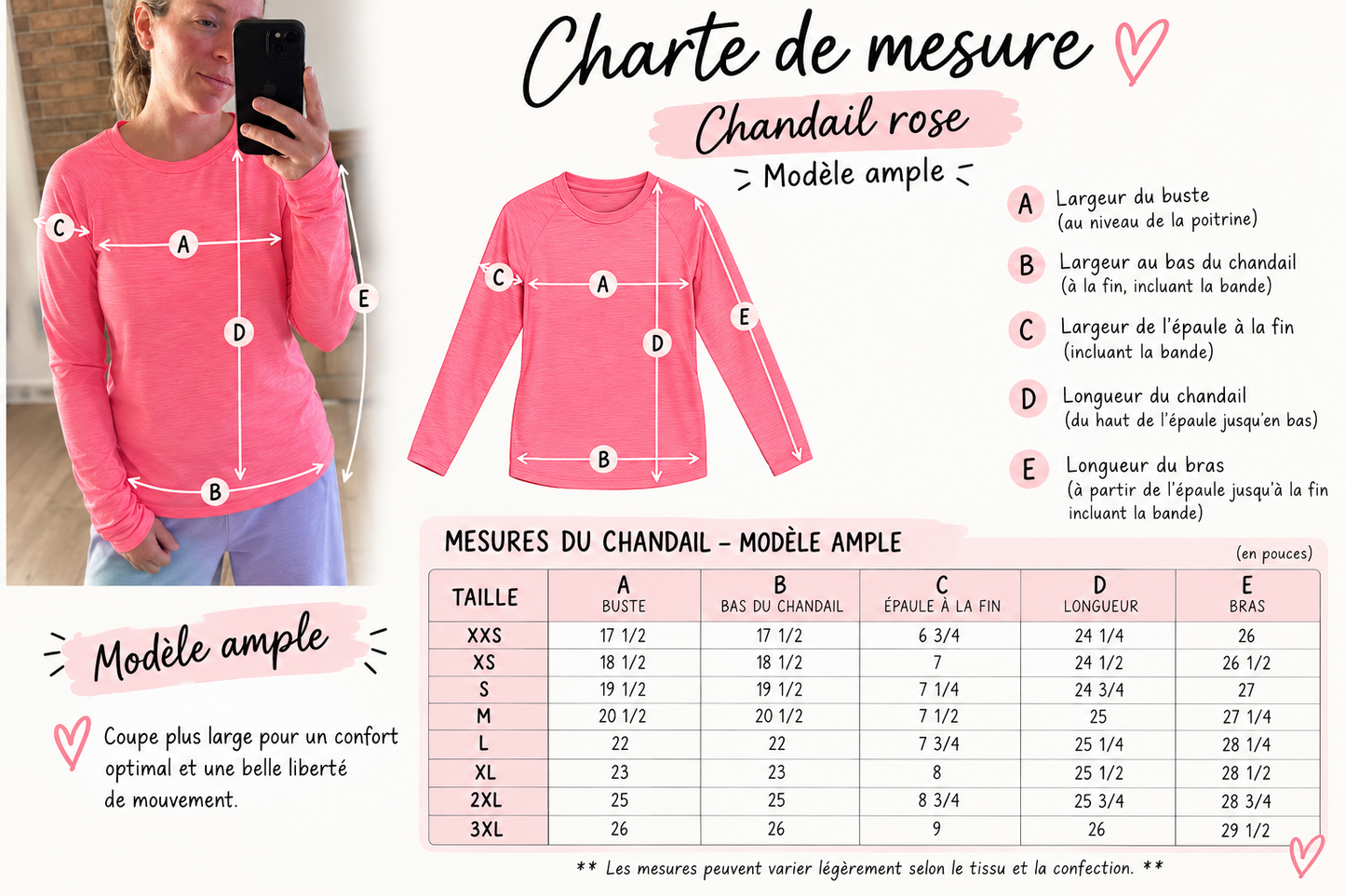 Chandail molleton rose sport