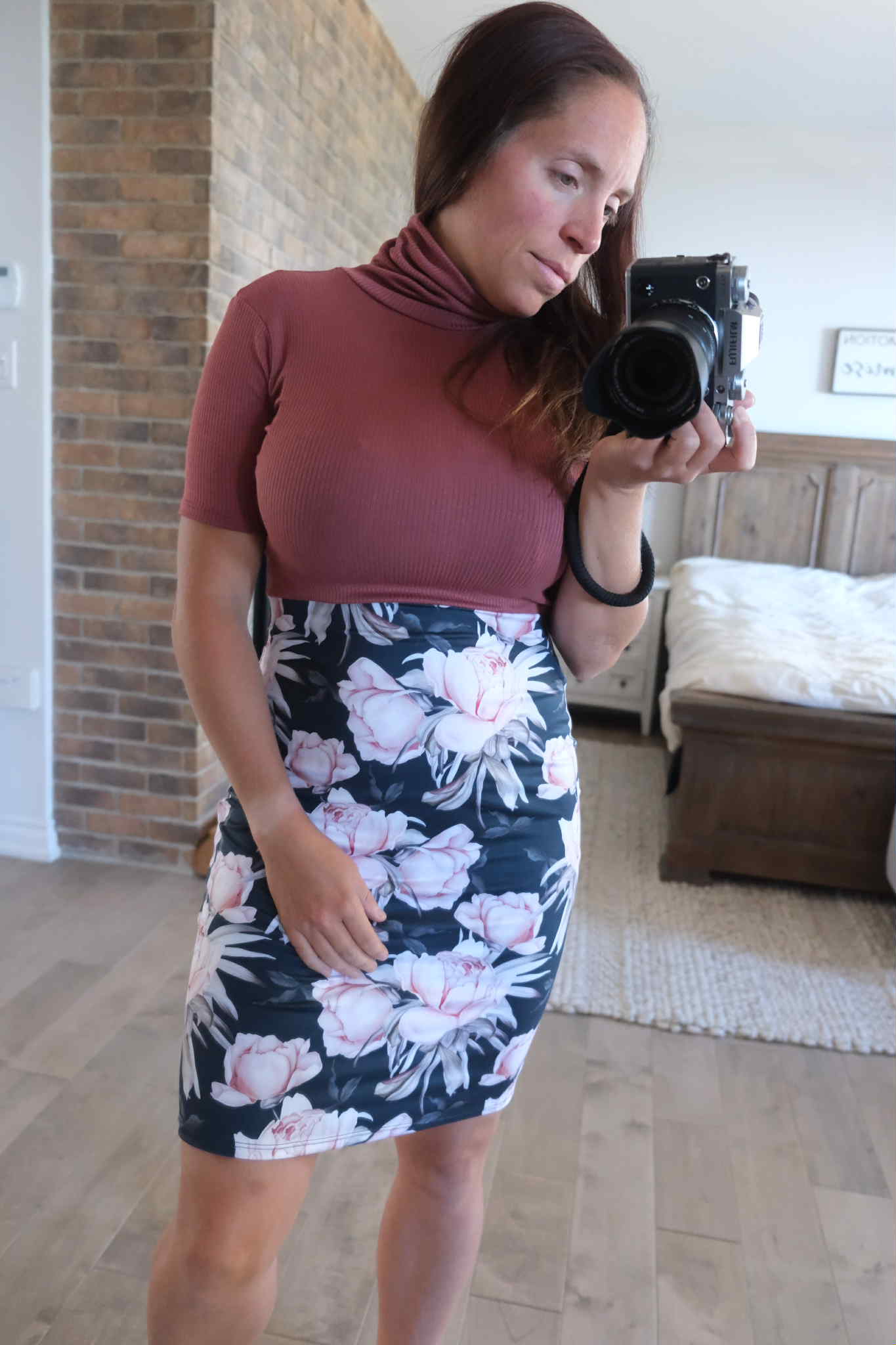 Robe rib rose brown et son fleuri