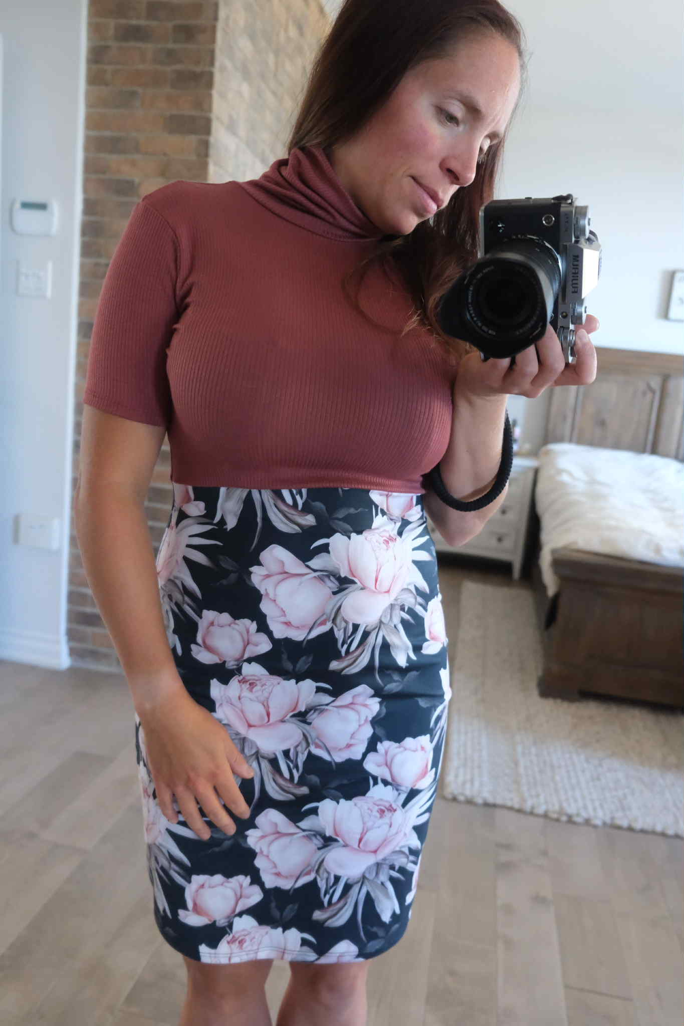 Robe rib rose brown et son fleuri