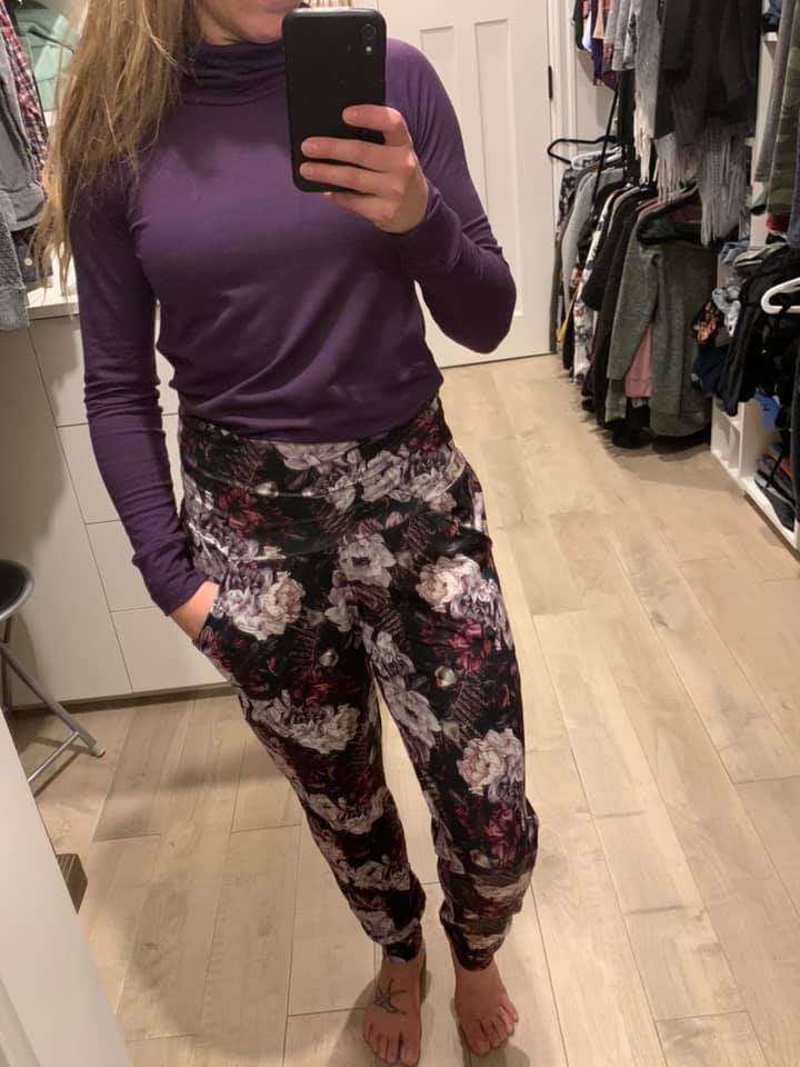 jogging fleuri mauve - Maman louve création