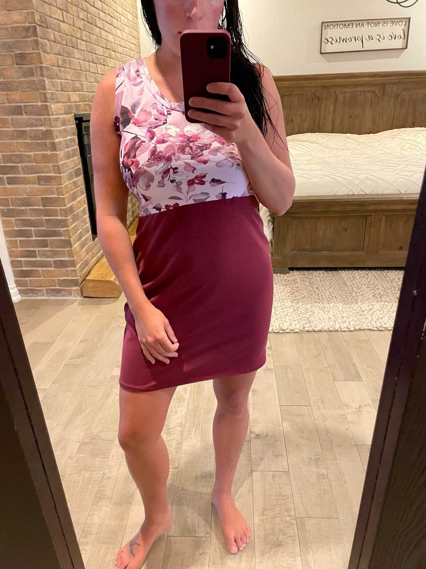camisole robe haut fleuri rouge et bas hérétic - Maman louve création