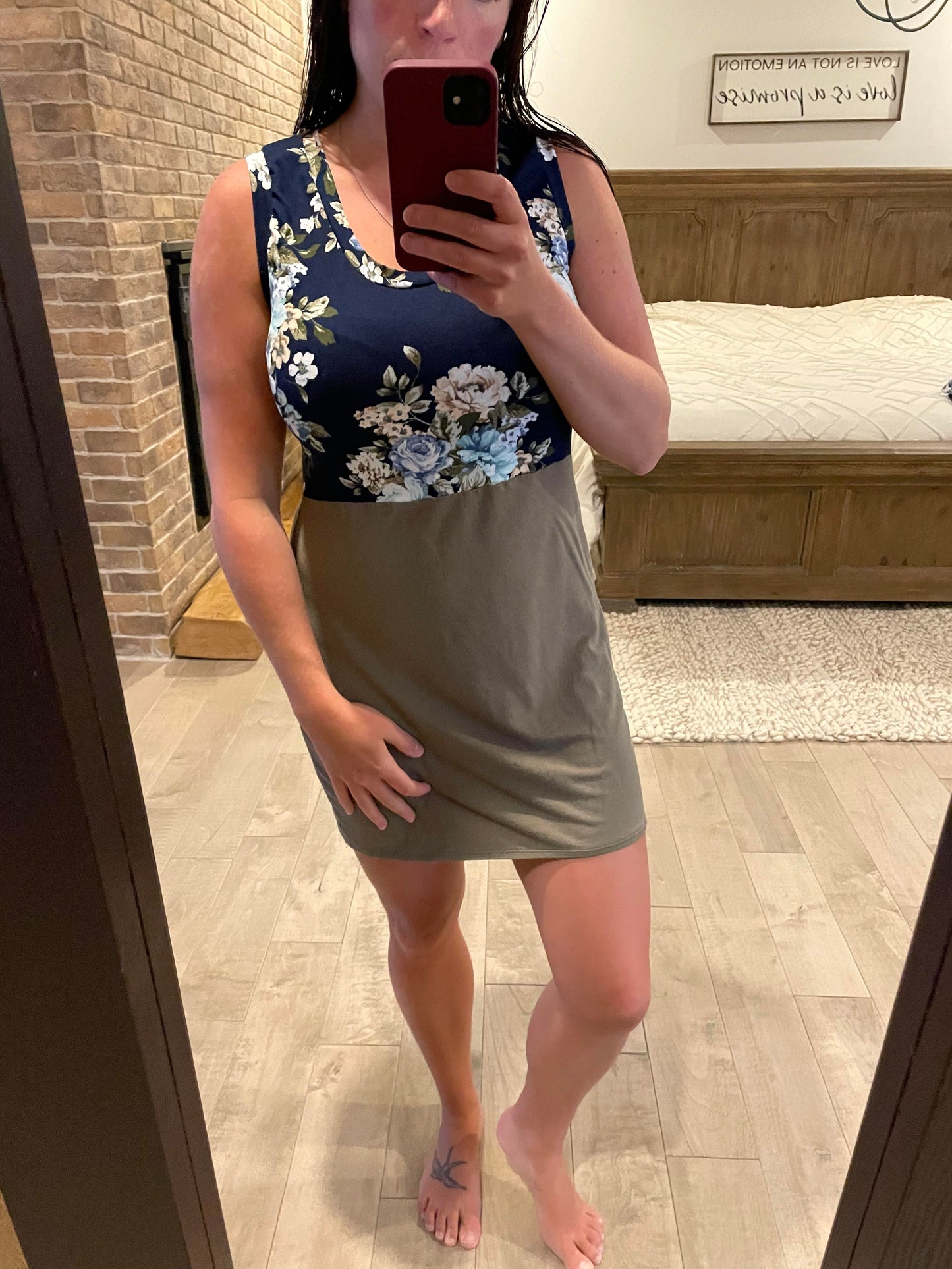 camisole robe haut fleuri marine et bas olive - Maman louve création