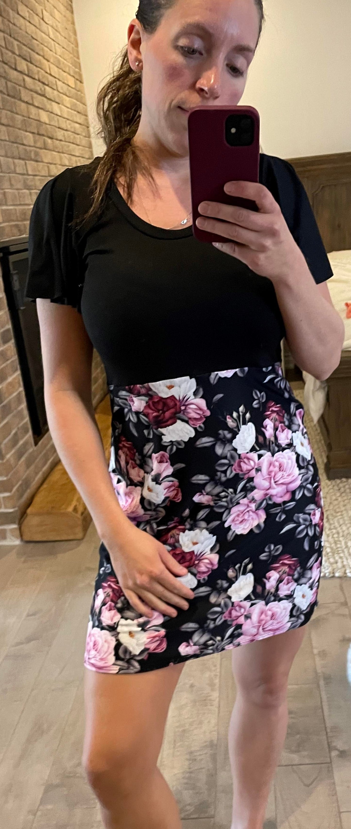robe manche froufrou noir et fleuri - Maman louve création