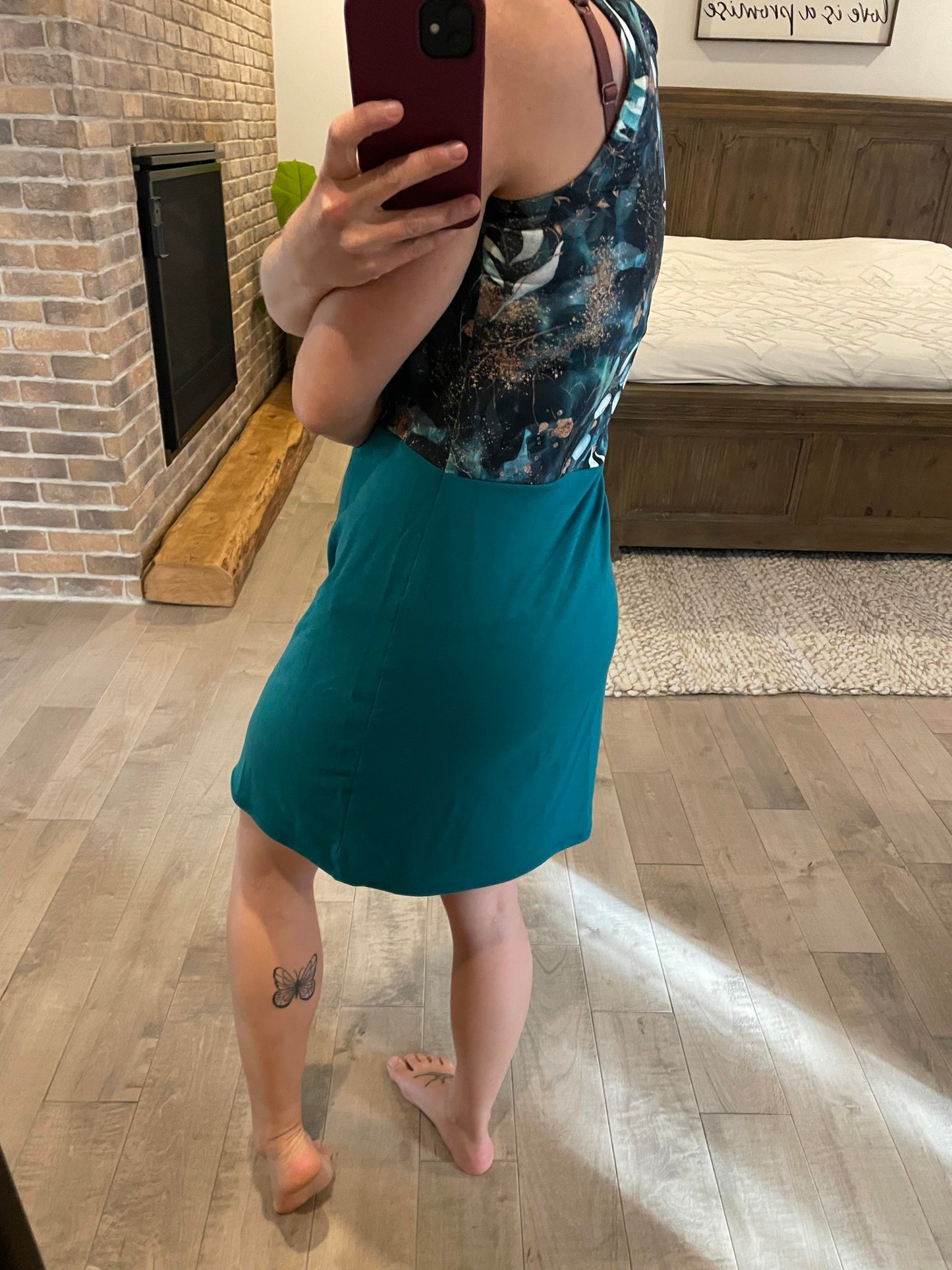 camisole sarcelle et son fleuri - Maman louve création