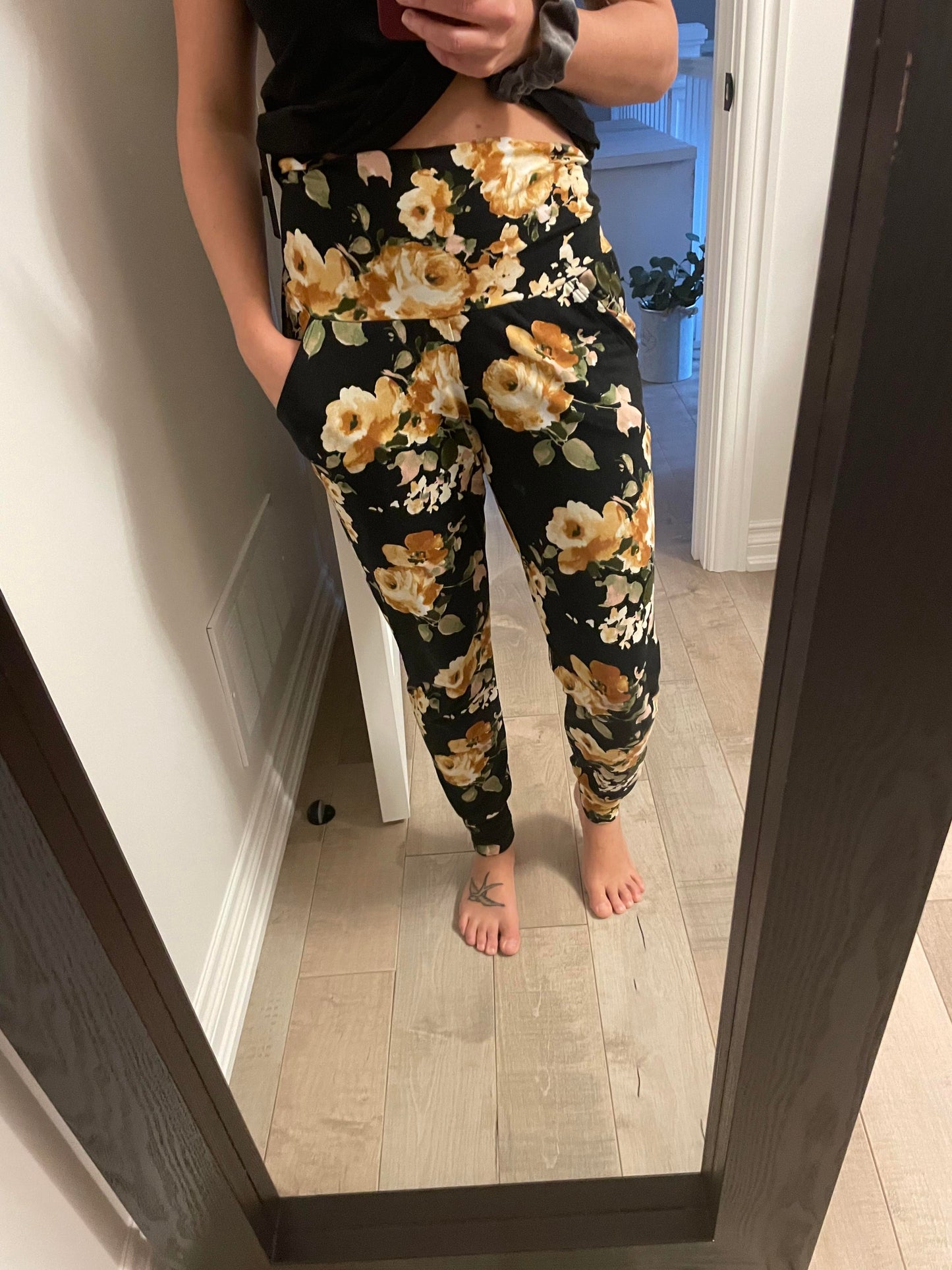 jogging fleuri caramel - Maman louve création