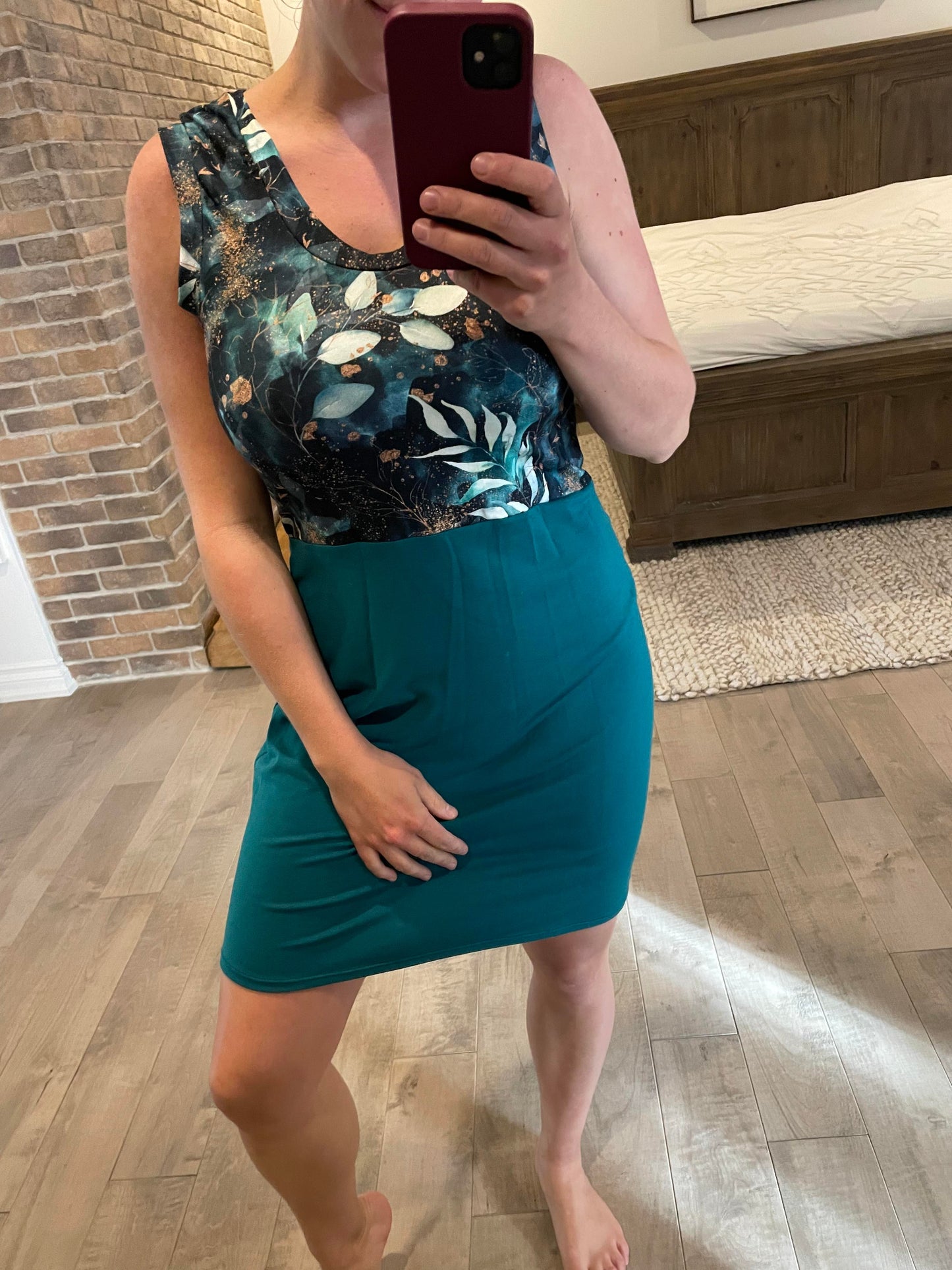 camisole sarcelle et son fleuri - Maman louve création
