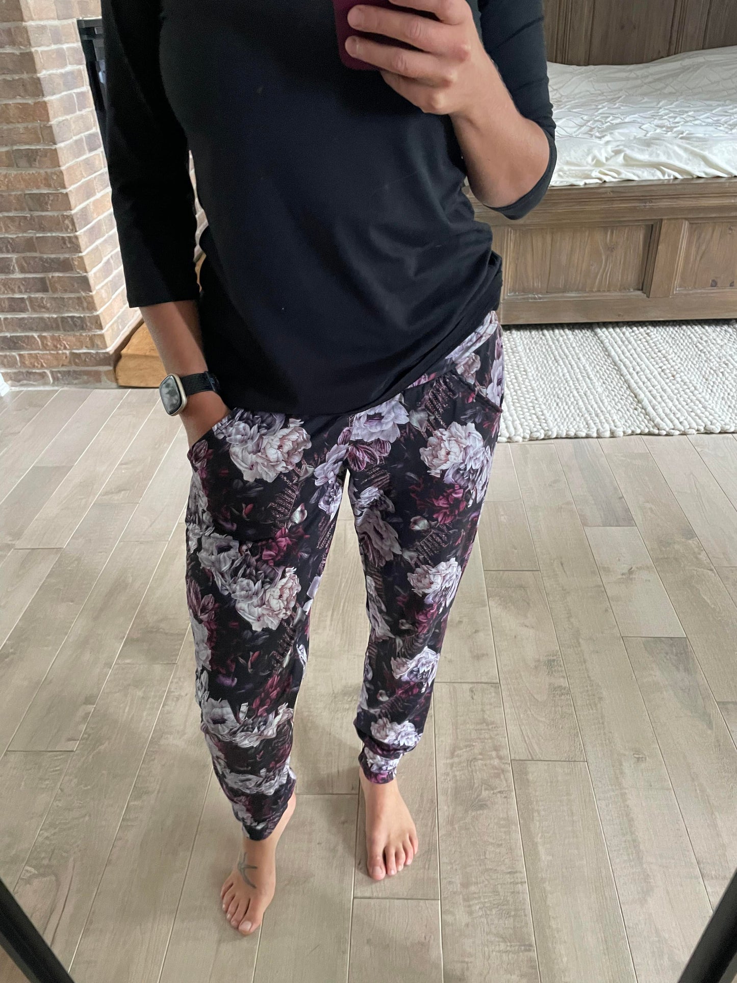 jogging fleuri mauve - Maman louve création