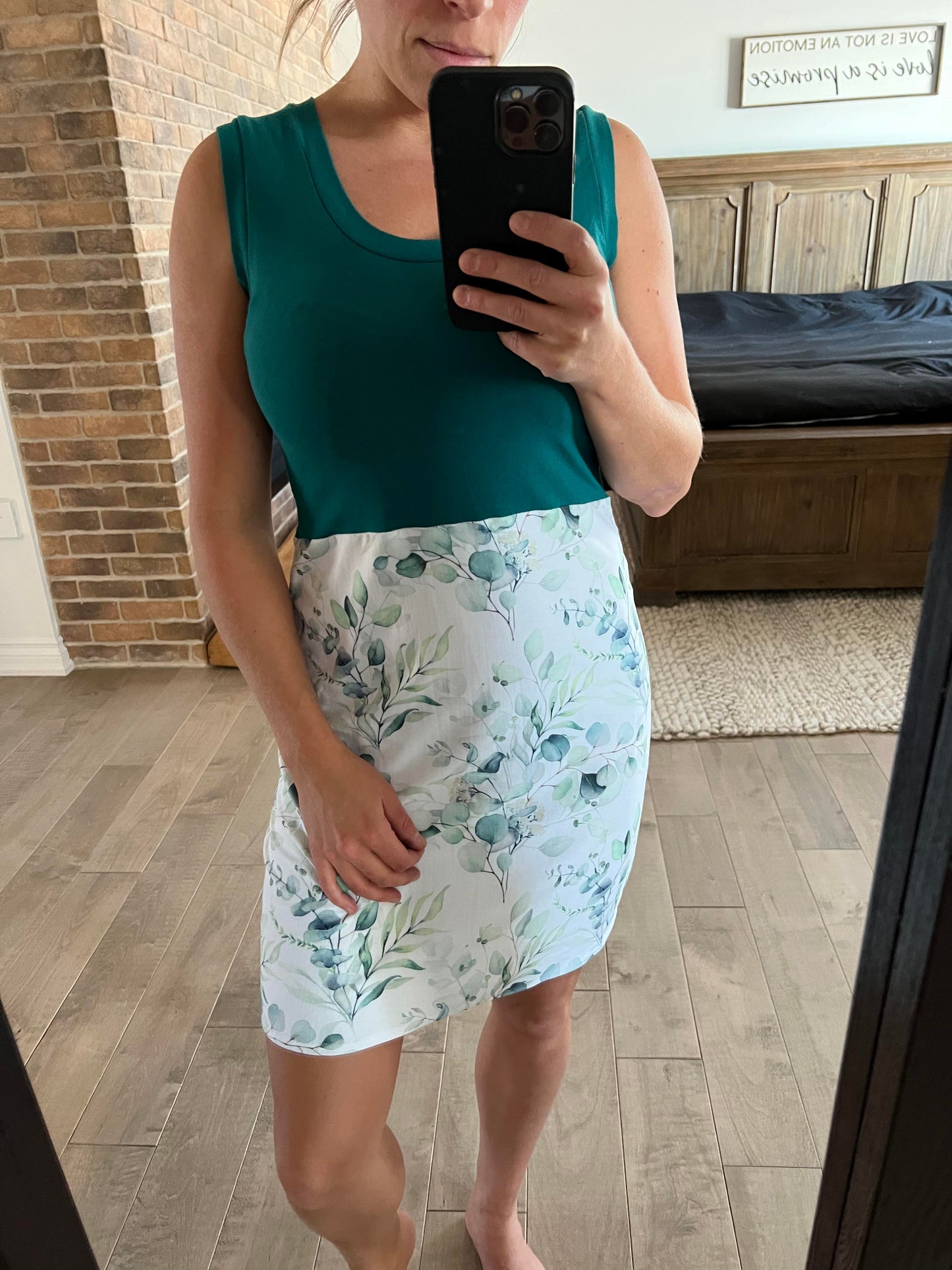 camisole longueur robe sarcelle et eucalyptus - Maman louve création