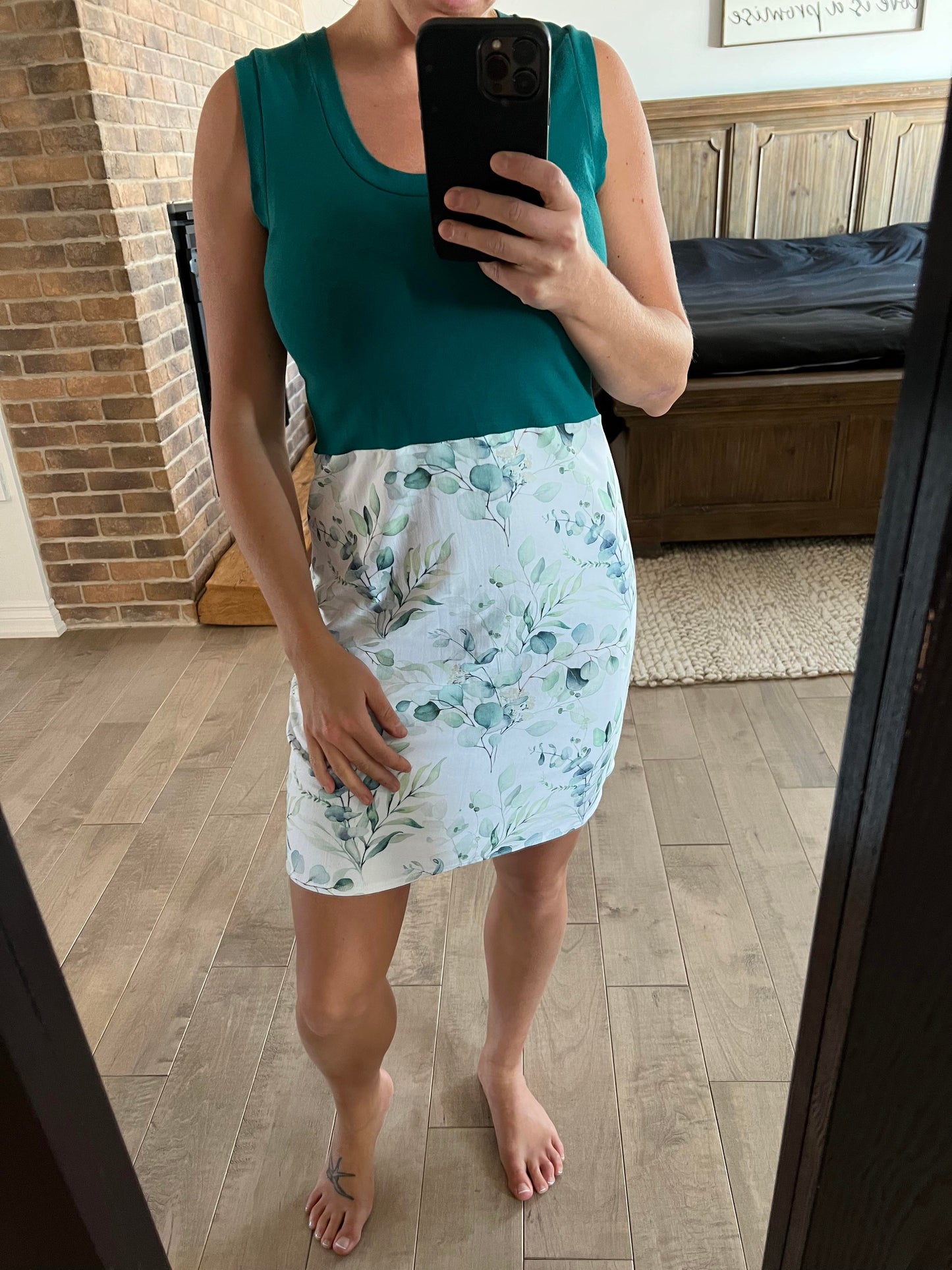 camisole longueur robe sarcelle et eucalyptus - Maman louve création