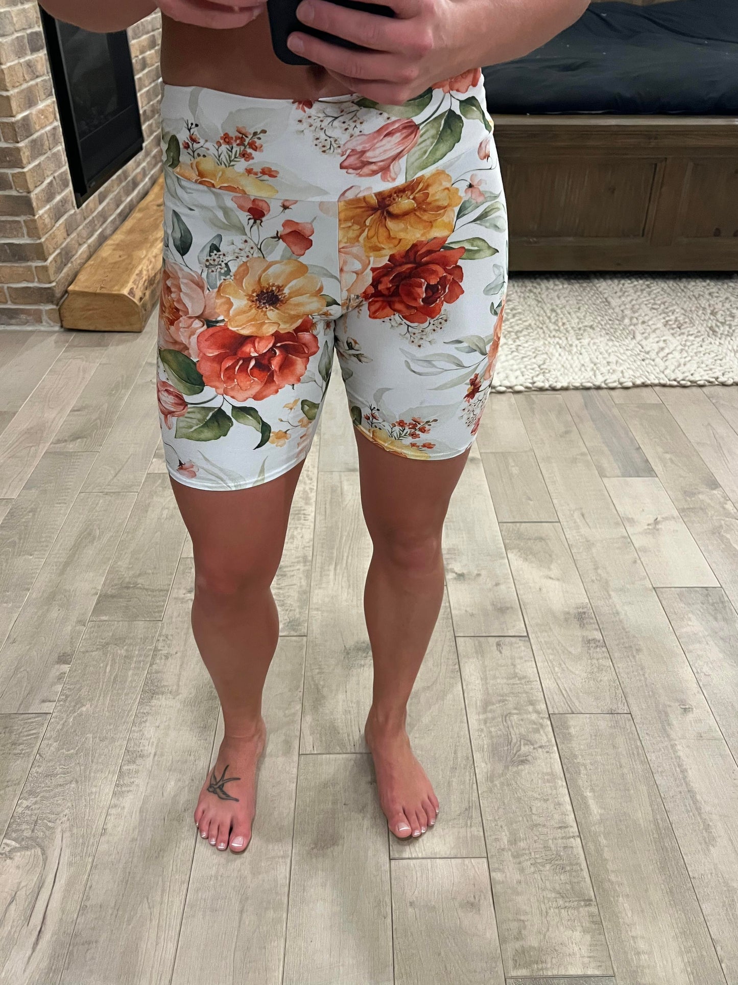 biker short fleurs orangé - Maman louve création
