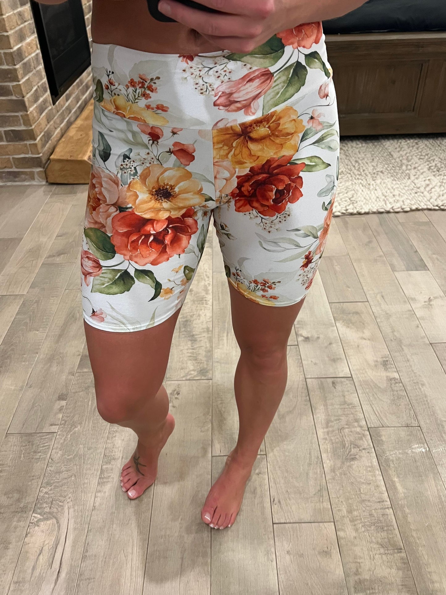 biker short fleurs orangé - Maman louve création