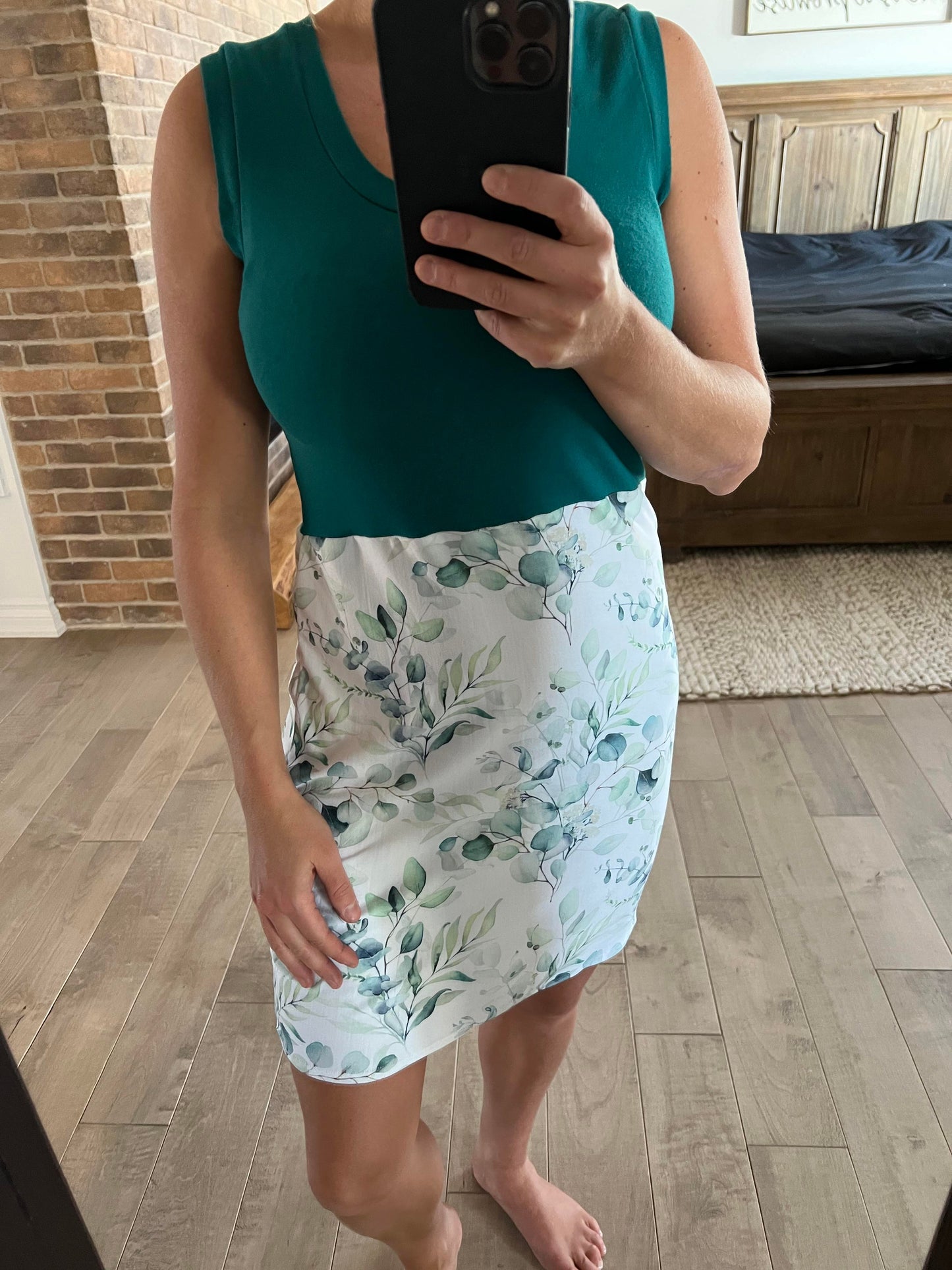 camisole longueur robe sarcelle et eucalyptus - Maman louve création