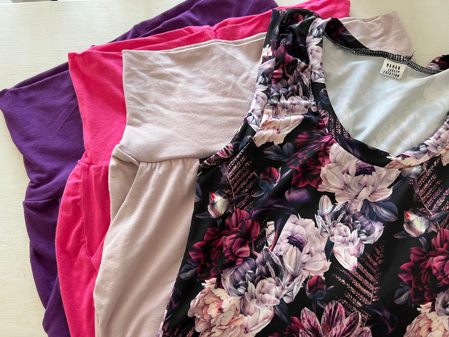 camisole longueur chandail fleuri mauve - Maman louve création