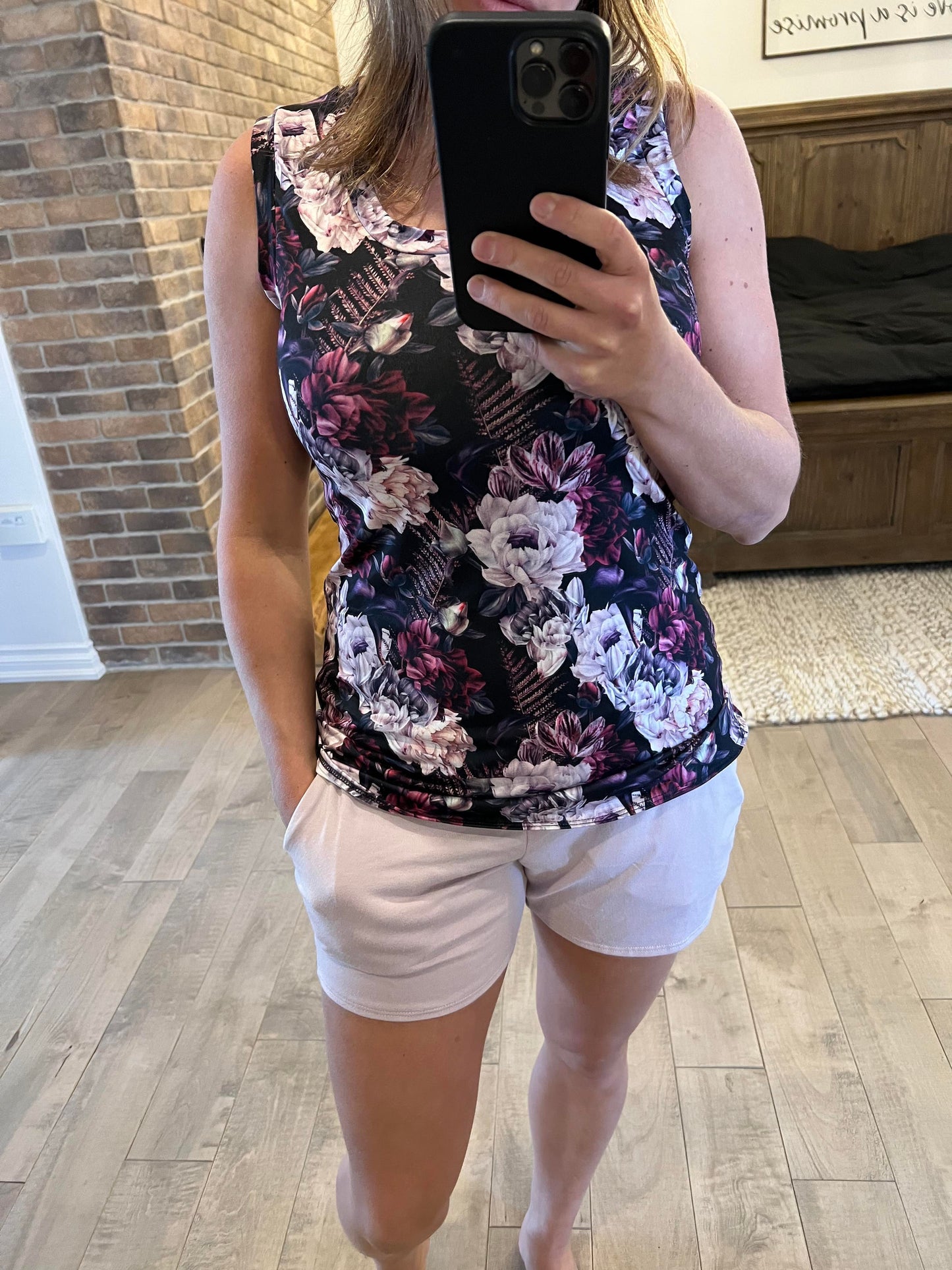 camisole longueur chandail fleuri mauve - Maman louve création
