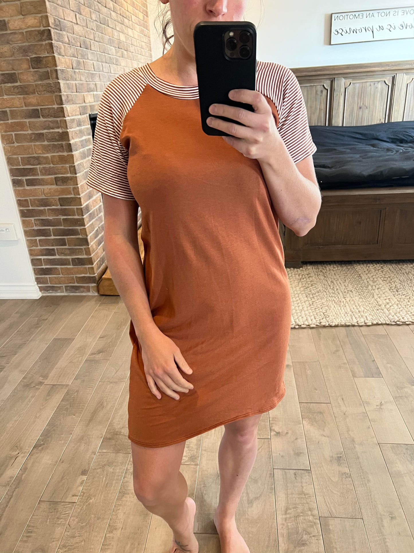 Robe t shirt rouille et ligné - Maman louve création